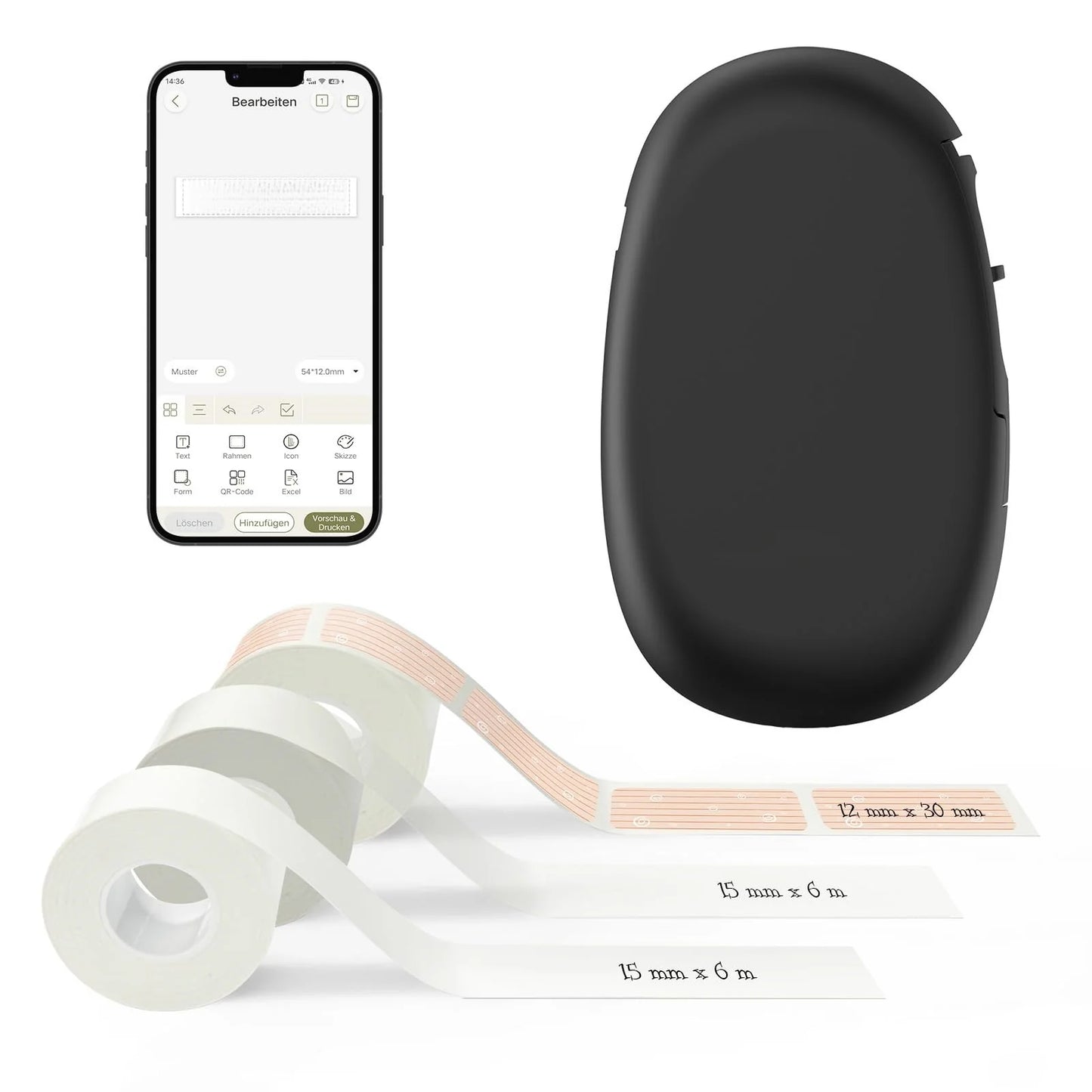 SUPVAN Beschriftungsgerät Selbstklebend, Tragbarer Mini Labeldrucker Etikettiergerät Selbstklebend mit 3 Etikettenrolle, Kompatibel mit iOS und Android, Beschriftungsgerät Für Zuhause Büro