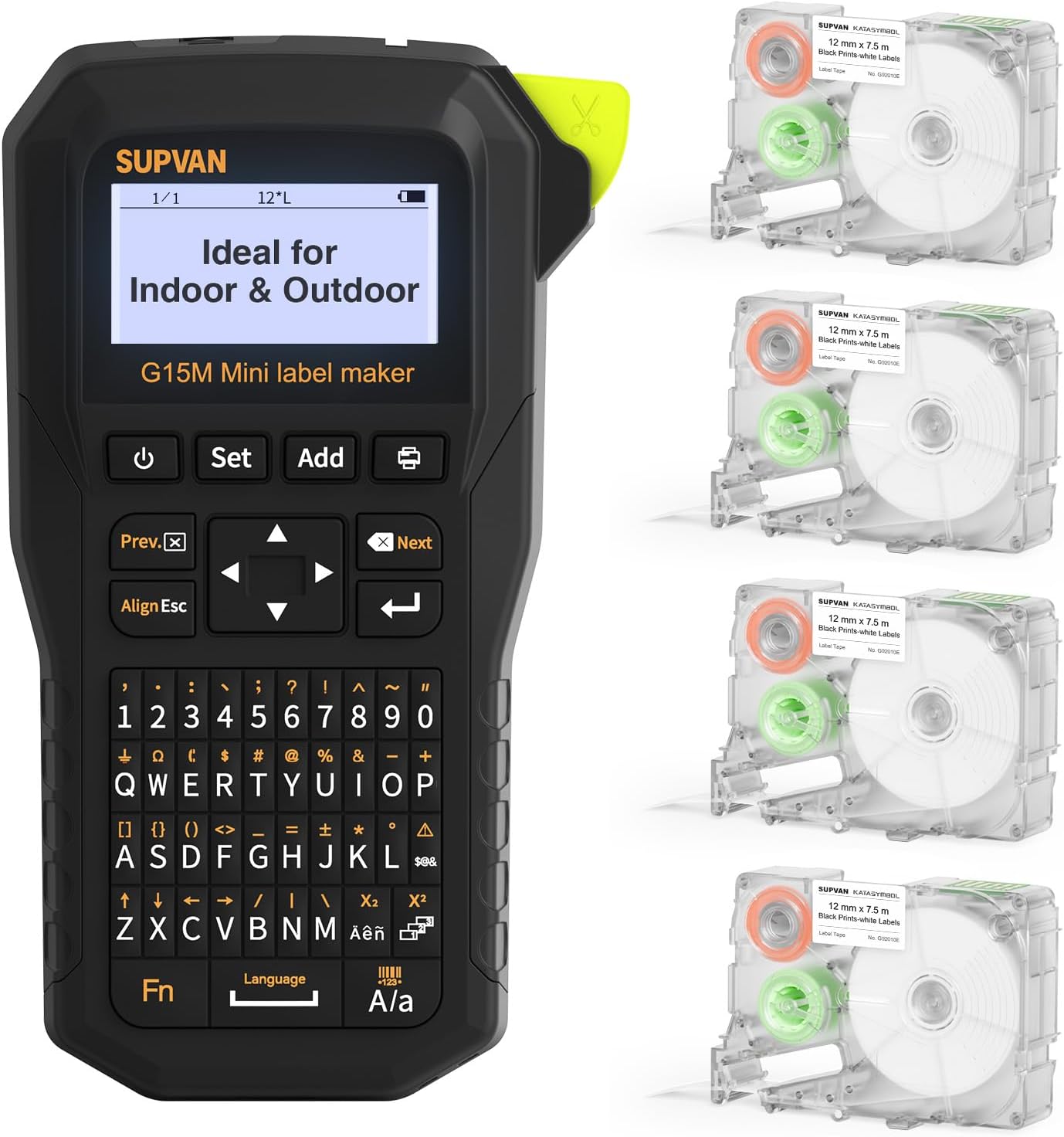 SUPVAN G15M Mini Portable Label Maker Machine with 4 Tapes, Rechargeable 1200mAh Battery Thermal Transfer Printer, Compatible with Multi-Type Label, Home, Garage, Office & Outdoor