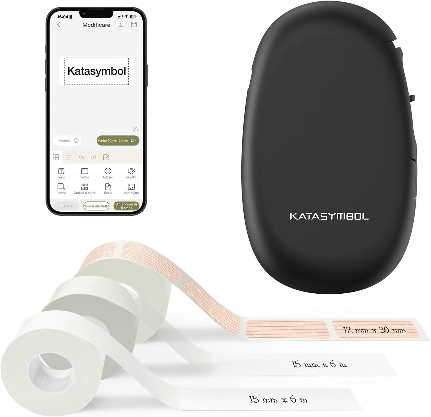 SUPVAN Stampante di Etichette - E10 Bluetooth Portatile Etichettatrice per iOS & Android, Etichettatrice Etichette Adesive con 3 Rotolo di Etichette, Nero