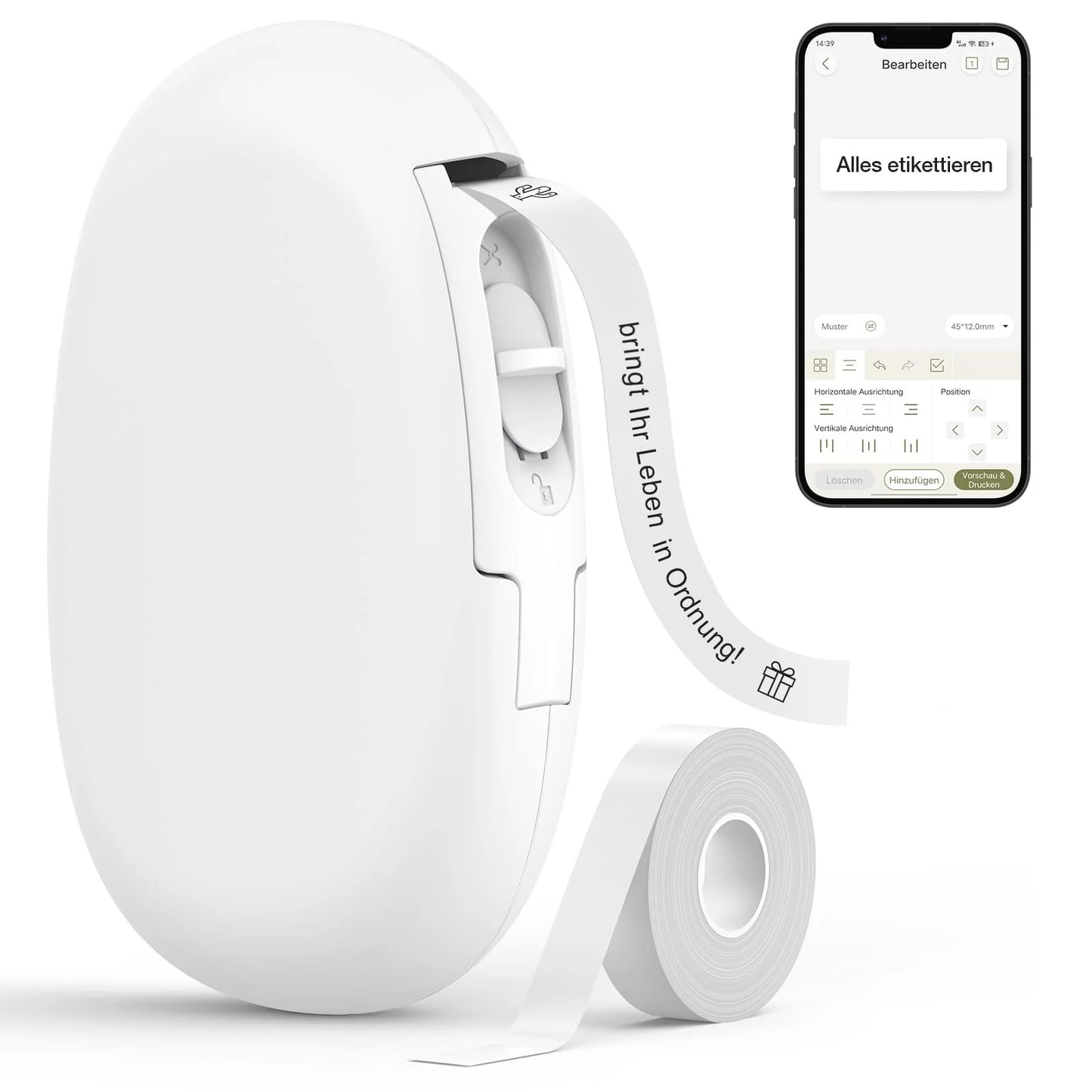 SUPVAN Etikettendrucker, Mini Bluetooth E10 Selbstklebendes Etikettiergerät - Tragbarer Labeldrucker Mini Label Printer mit iOS Android,Für Zuhause, Büro & Kleinunternehmen