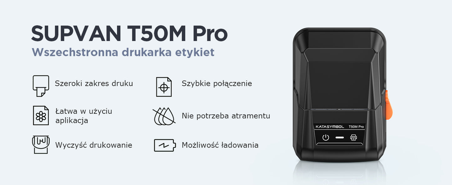 SUPVAN T50M Pro drukarka etykiet, samoprzylepna drukarka etykiet z 3 rolką wodoodpornych etykiet, termiczna drukarka etykiet samoprzylepnych, inteligentna aplikacja 34+ czcionki 450+ ikony