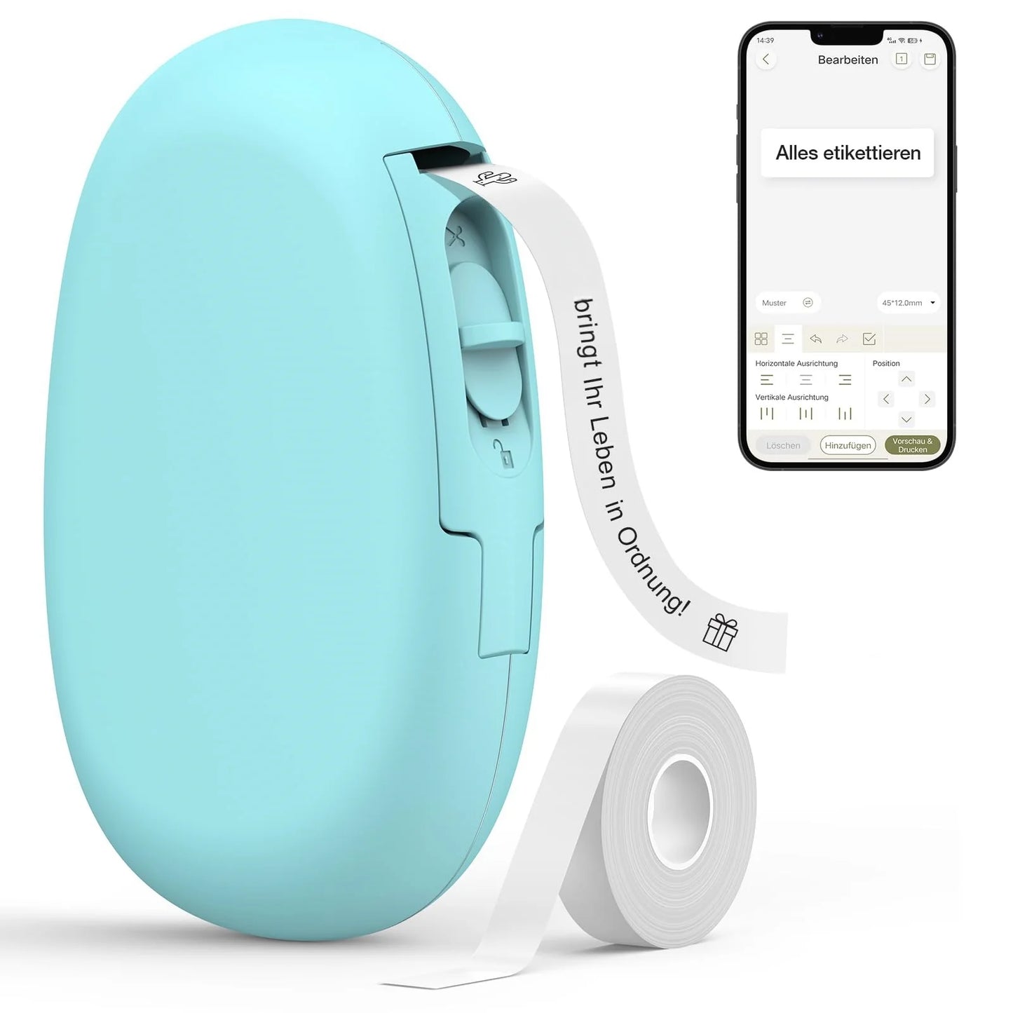 SUPVAN Etikettendrucker, Mini Bluetooth E10 Selbstklebendes Etikettiergerät - Tragbarer Labeldrucker Mini Label Printer mit iOS Android,Für Zuhause, Büro & Kleinunternehmen