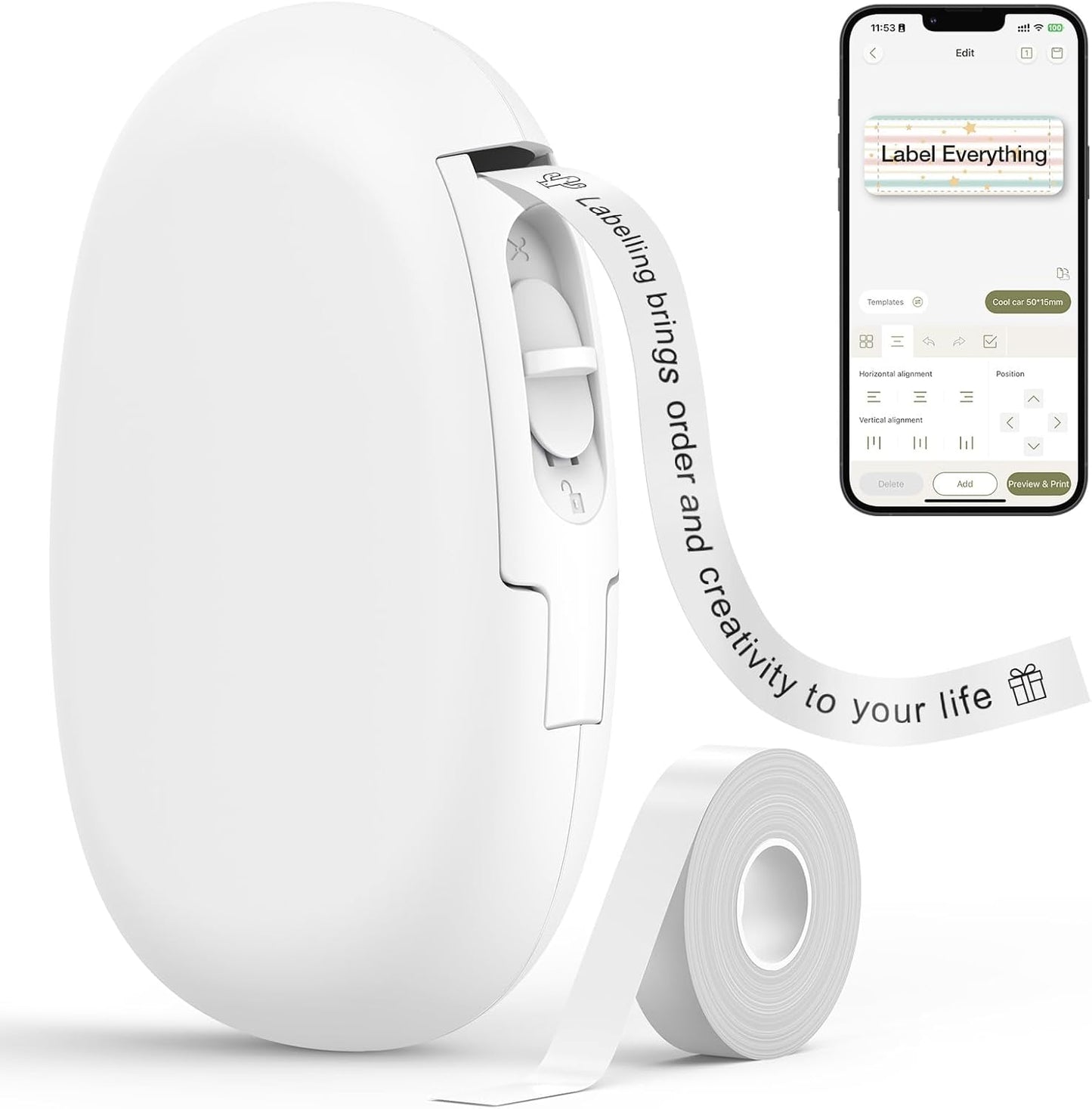 SUPVAN Label Makers E10 Mini Bluetooth Label Printer Wireless Labeler Label Maker Machine Multiple Templates Available Labelmaker for Office Organization Home Kitchen Storage White