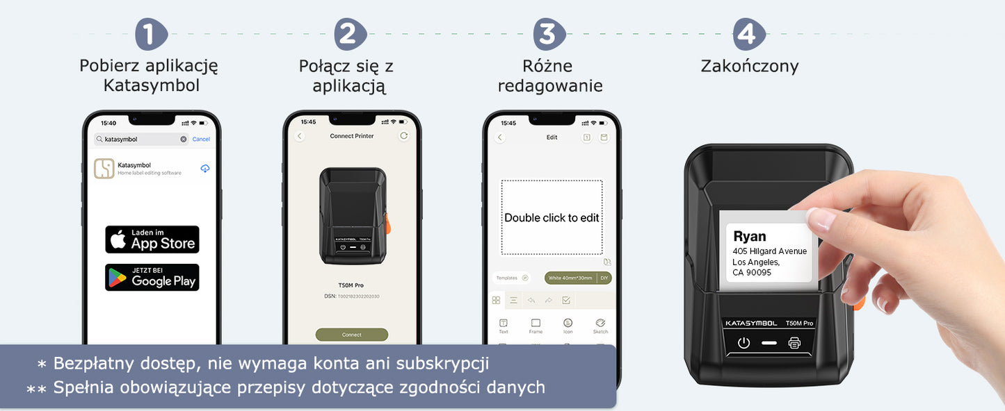 SUPVAN T50M Pro drukarka etykiet, samoprzylepna drukarka etykiet z 3 rolką wodoodpornych etykiet, termiczna drukarka etykiet samoprzylepnych, inteligentna aplikacja 34+ czcionki 450+ ikony