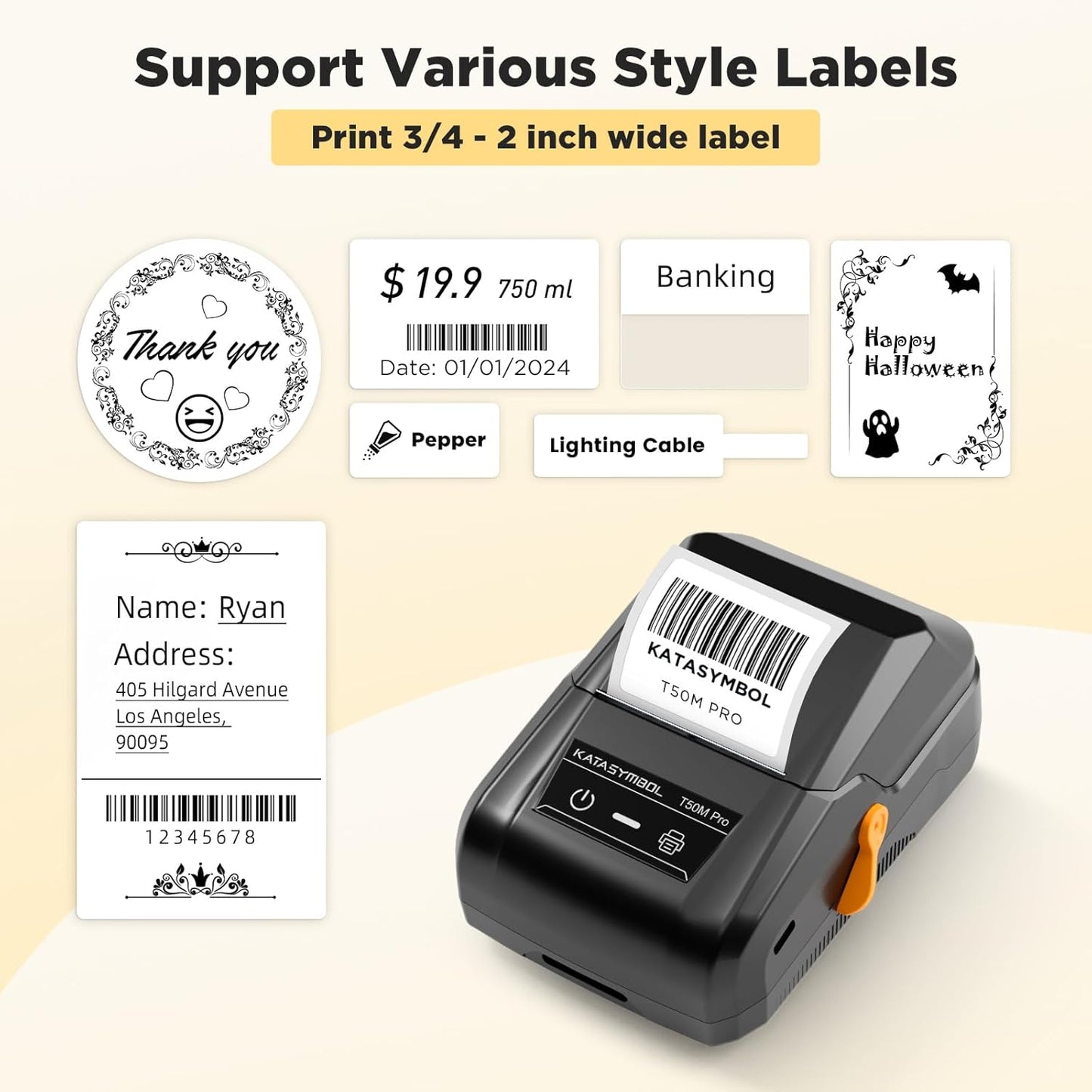 SUPVAN T50M Pro Bluetooth Label Maker Machine with 3 Tapes, Wide Waterproof Label, Versatile App with 30+ Fonts and 660+ Icons, Inkless Labeler for Home, Kitchen, School, Office Organization, Set 2