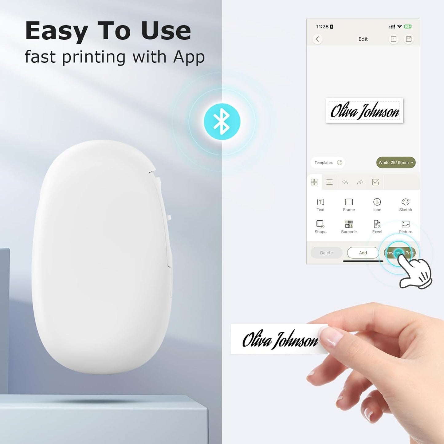 SUPVAN Label Makers E10 Mini Bluetooth Label Printer Wireless Labeler Label Maker Machine Multiple Templates Available Labelmaker for Office Organization Home Kitchen Storage White