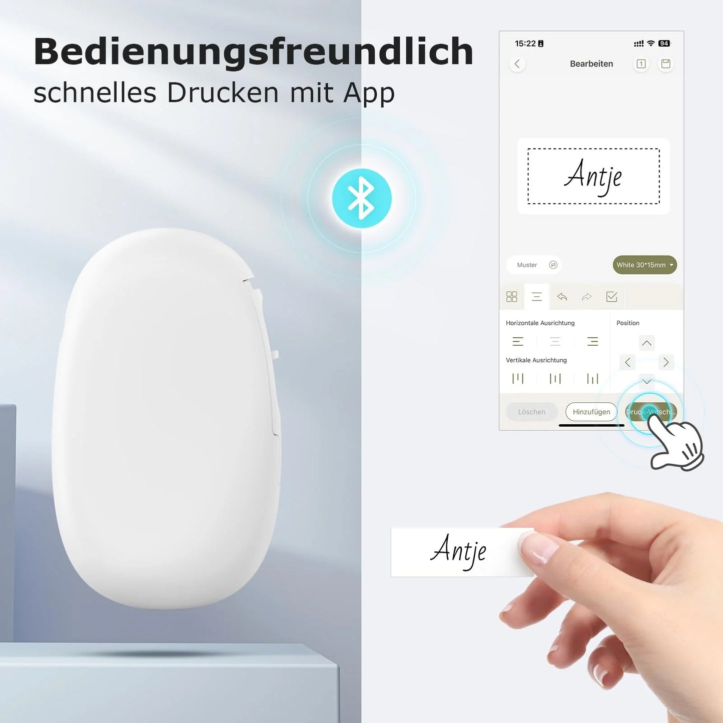 SUPVAN Etikettendrucker, Mini Bluetooth E10 Selbstklebendes Etikettiergerät - Tragbarer Labeldrucker Mini Label Printer mit iOS Android,Für Zuhause, Büro & Kleinunternehmen