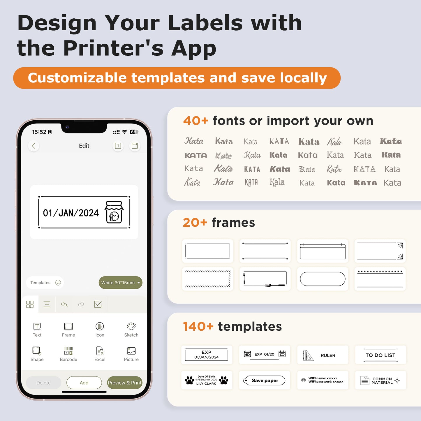SUPVAN E10 Bluetooth Label Maker Machine with Tape, Continuous Waterproof Label, Versatile App with 35 Fonts and 1k+ Icons, Inkless Labeler for Home, Kitchen, School, Office Organization, Green
