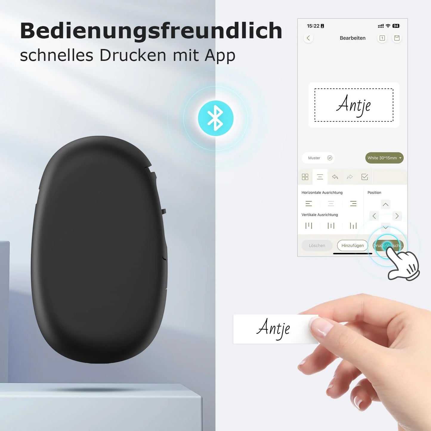 SUPVAN Beschriftungsgerät Selbstklebend, Tragbarer Mini Labeldrucker Etikettiergerät Selbstklebend mit 3 Etikettenrolle, Kompatibel mit iOS und Android, Beschriftungsgerät Für Zuhause Büro