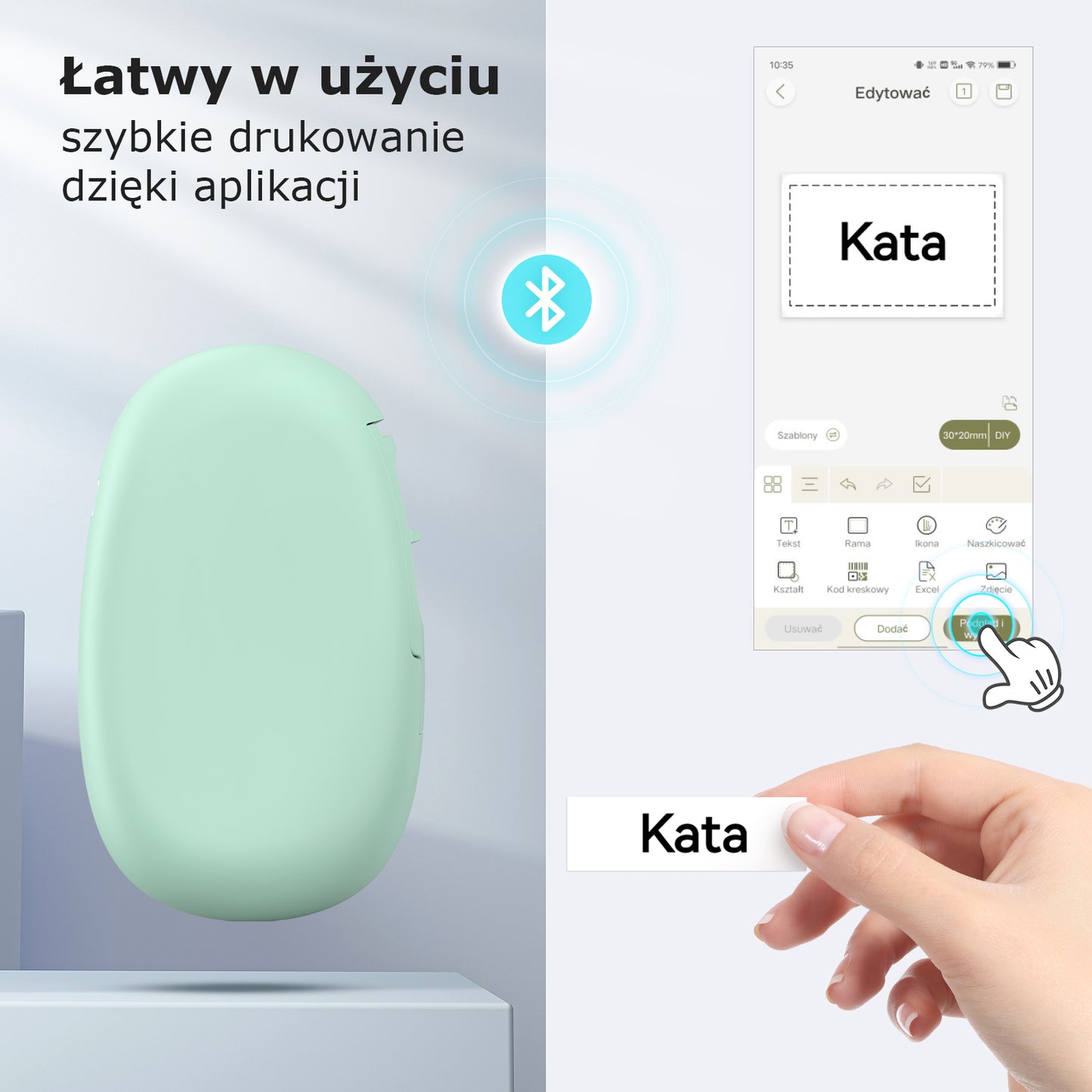 SUPVAN Drukarka Etykiet Bluetooth E10, Samoprzylepna Drukarka Etykiet, Drukarka Termiczna kompatybilna z systemem iOS Android, do domu, biura i małych firm, Zielony