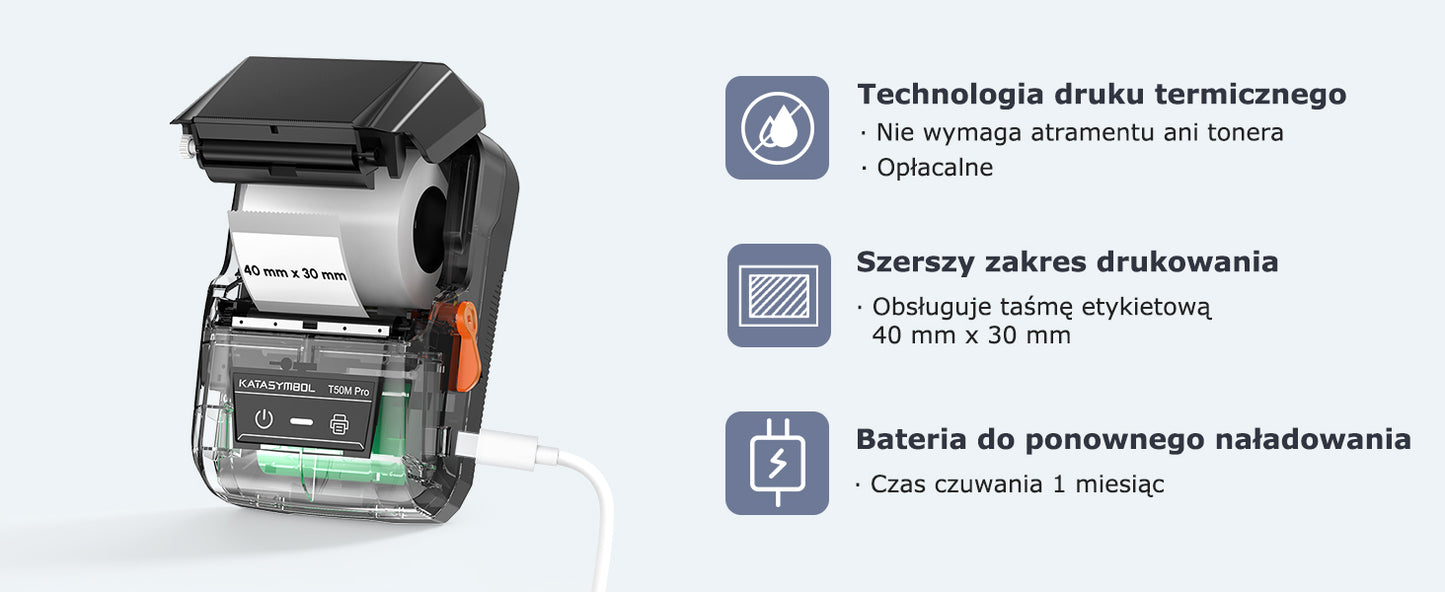 SUPVAN T50M Pro drukarka etykiet, samoprzylepna drukarka etykiet z 3 rolką wodoodpornych etykiet, termiczna drukarka etykiet samoprzylepnych, inteligentna aplikacja 34+ czcionki 450+ ikony