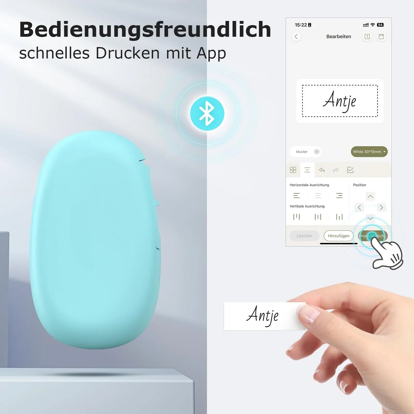 SUPVAN Etikettendrucker, Mini Bluetooth E10 Selbstklebendes Etikettiergerät - Tragbarer Labeldrucker Mini Label Printer mit iOS Android,Für Zuhause, Büro & Kleinunternehmen
