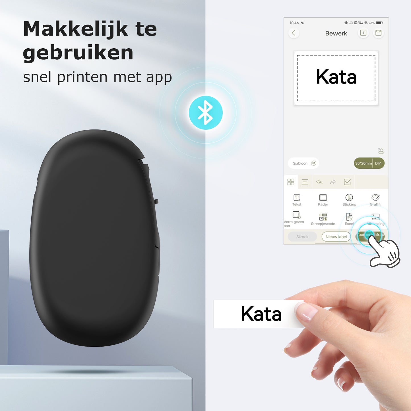 SUPVAN E10 Label Maker Sticker Portable Machine with 3 Roll Waterproof Labels - APP Bluetooth Connectivity - For Home Organization, Kitchen Storage, School & Office Supplies, Business