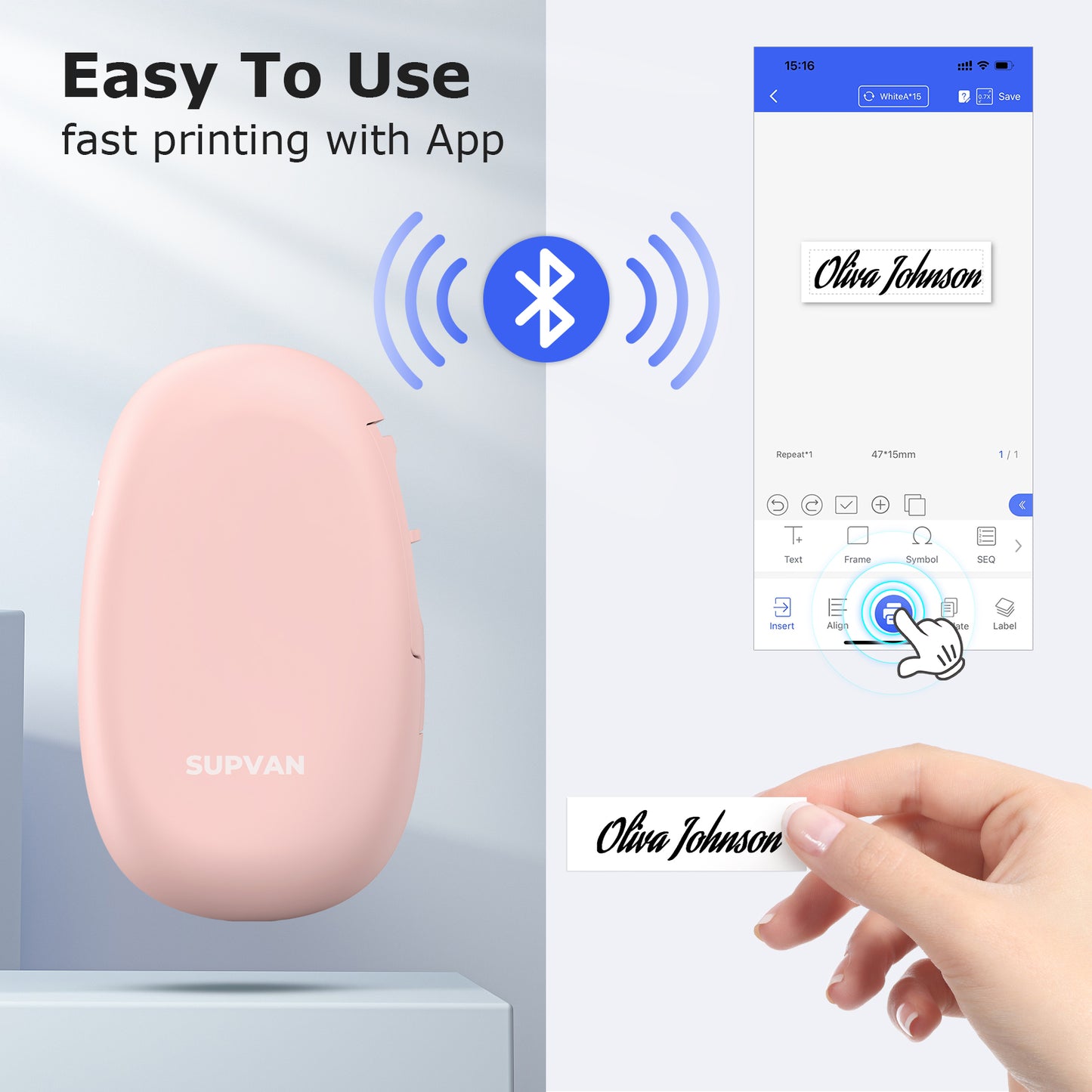 SUPVAN E10 Bluetooth Label Maker Machine with Tape, Continuous Waterproof Label, Versatile App with 35 Fonts and 1k+ Icons, Inkless Labeler for Home, Kitchen, School, Office Organization, Pink