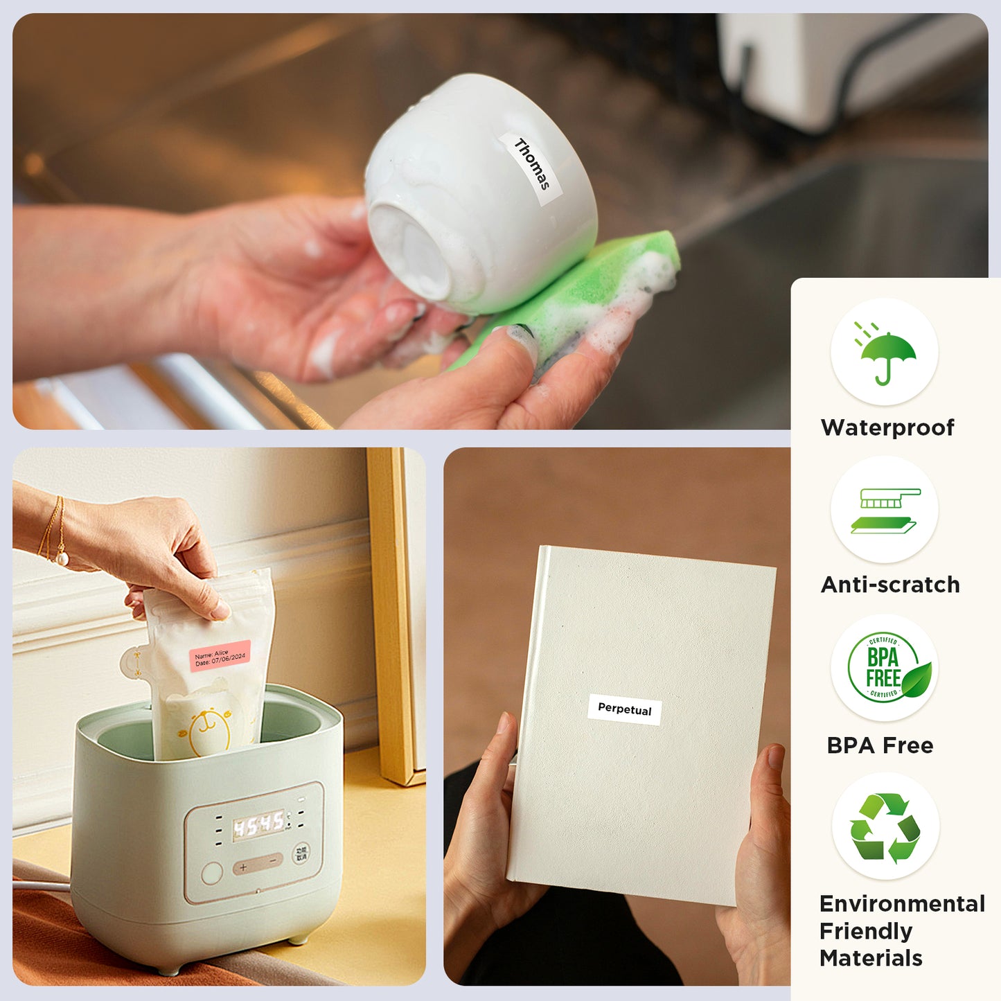 SUPVAN E10 Bluetooth Label Maker Machine with Tape, Continuous Waterproof Label, Versatile App with 35 Fonts and 1k+ Icons, Inkless Labeler for Home, Kitchen, School, Office Organization, Green