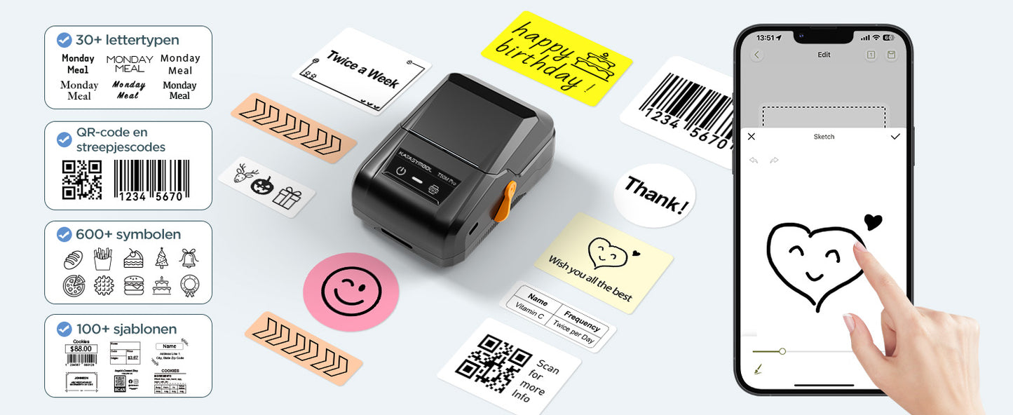 SUPVAN T50M Pro Label Printer Bluetooth and 3 Roll Waterproof Labels Stickers - Versatile App with 40+ Fonts and 700+ Icons - Thermal Label Maker Machine for Home, Kitchen, School