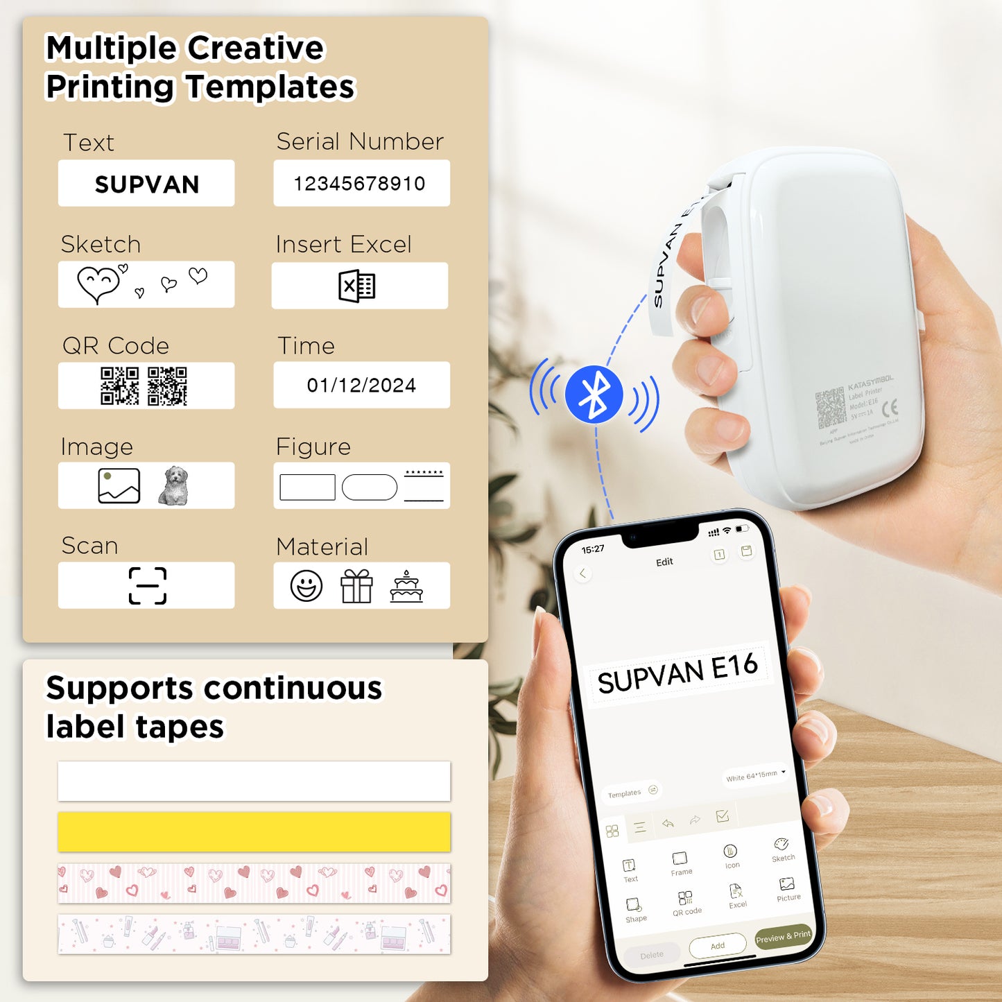 SUPVAN E16 Mini Bluetooth Label Maker
