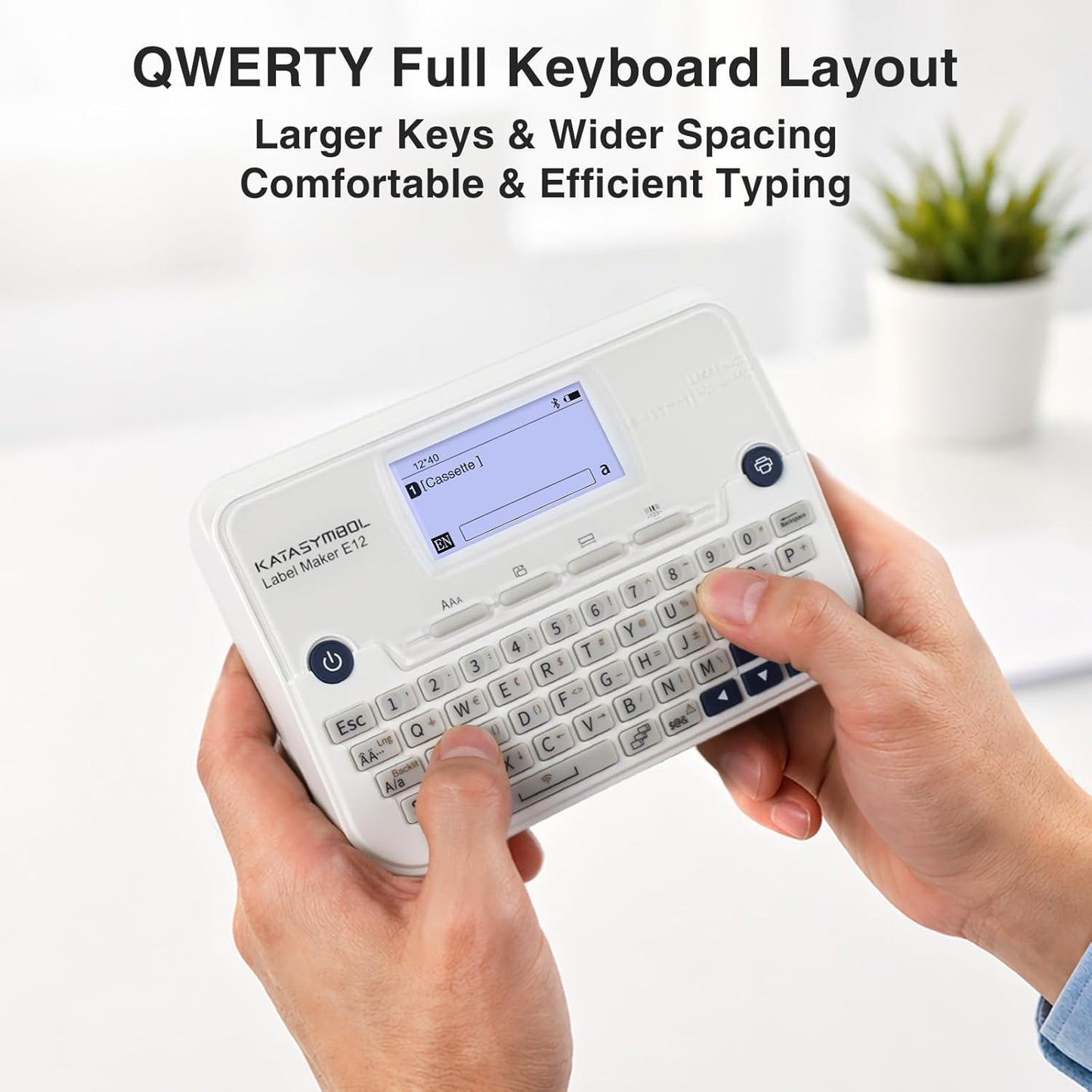 SUPVAN E12 Bluetooth Label Maker Machine with 4 Tapes, Support Keyboard & App with 30+ Fonts and 660+ Icons, Rechargeable Inkless Labeler for Office, Home, Kitchen, School, Organization, White