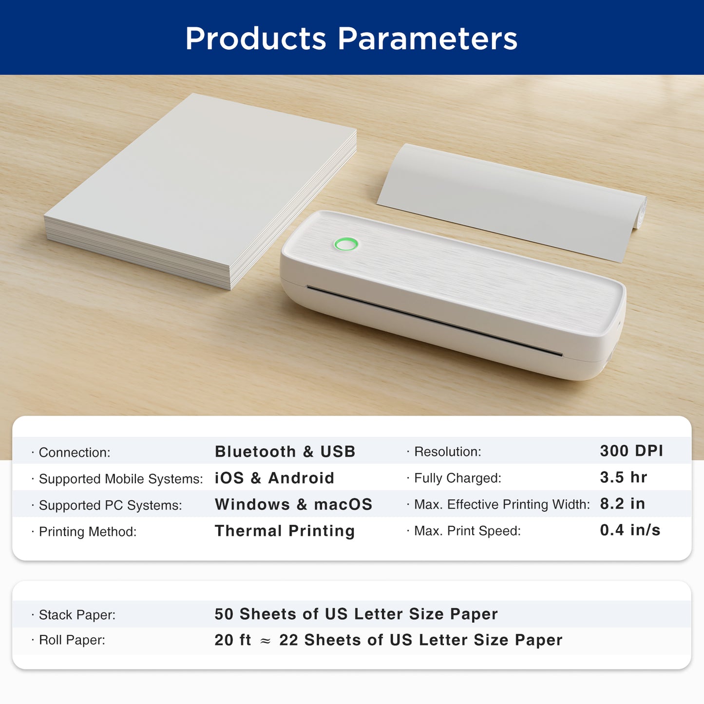 SUPVAN T200M Portable Printer Wireless for Travel, Bluetooth Inkless Printer with 300 DPI, Prints 400 Pages per Charge, Supports 8.5" X 11" US Letter, Compatible with iPhone, Android & Laptop