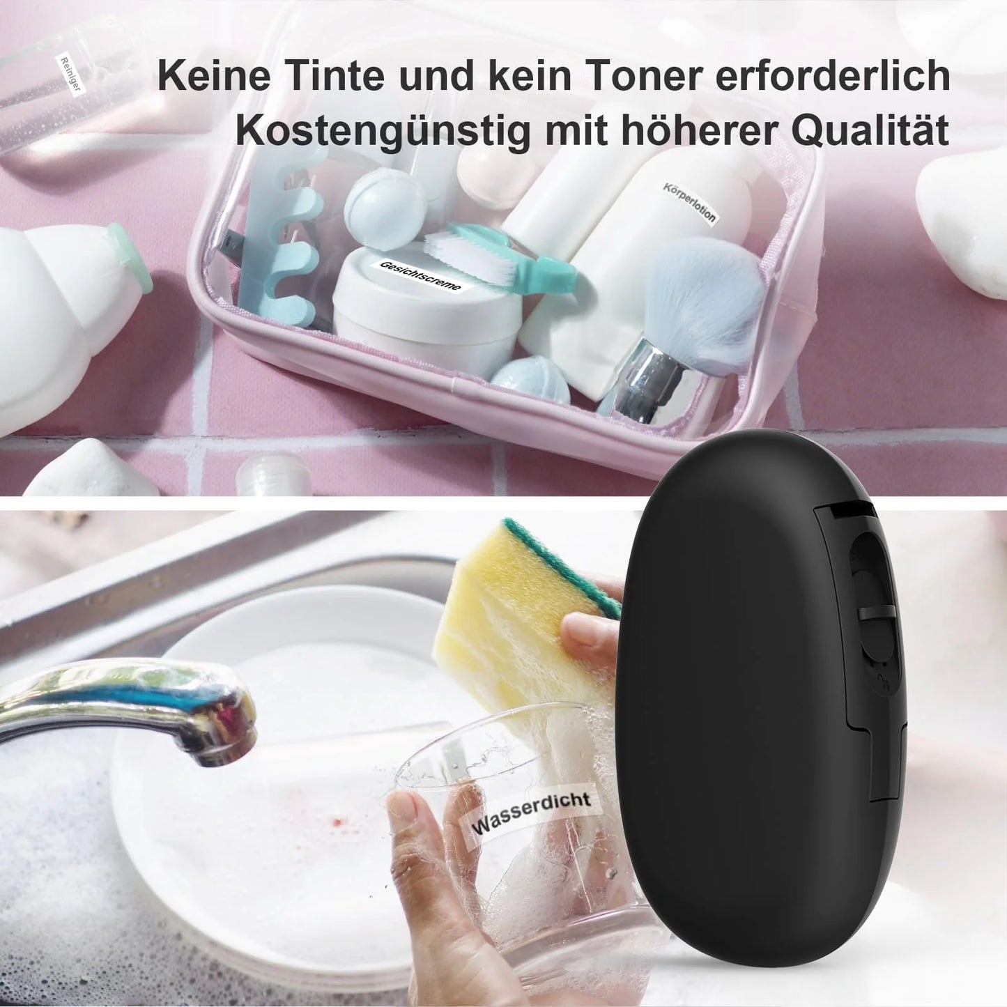 SUPVAN Beschriftungsgerät Selbstklebend, Tragbarer Mini Labeldrucker Etikettiergerät Selbstklebend mit 3 Etikettenrolle, Kompatibel mit iOS und Android, Beschriftungsgerät Für Zuhause Büro