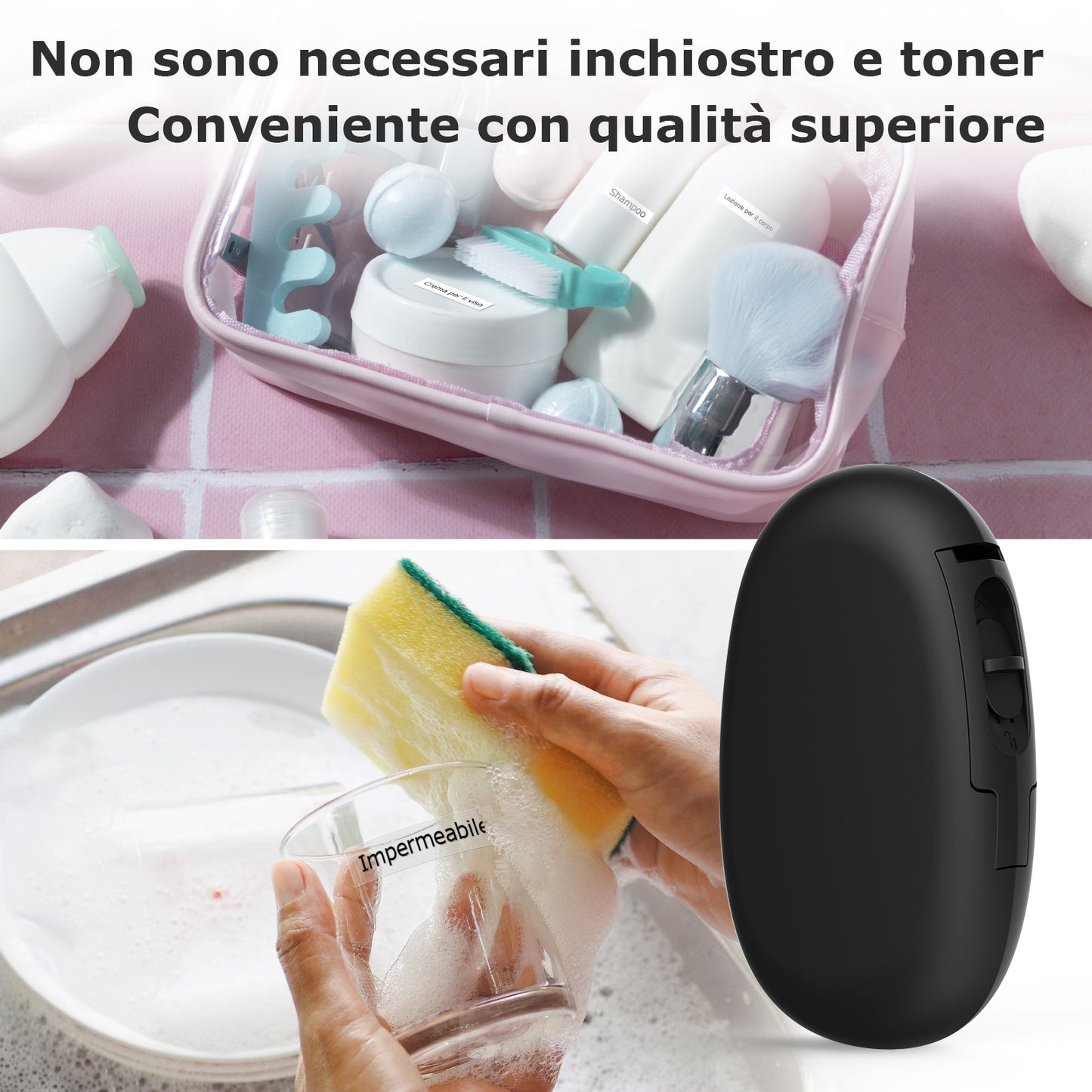 SUPVAN Stampante di Etichette - E10 Bluetooth Portatile Etichettatrice per iOS & Android, Etichettatrice Etichette Adesive con 3 Rotolo di Etichette, Nero