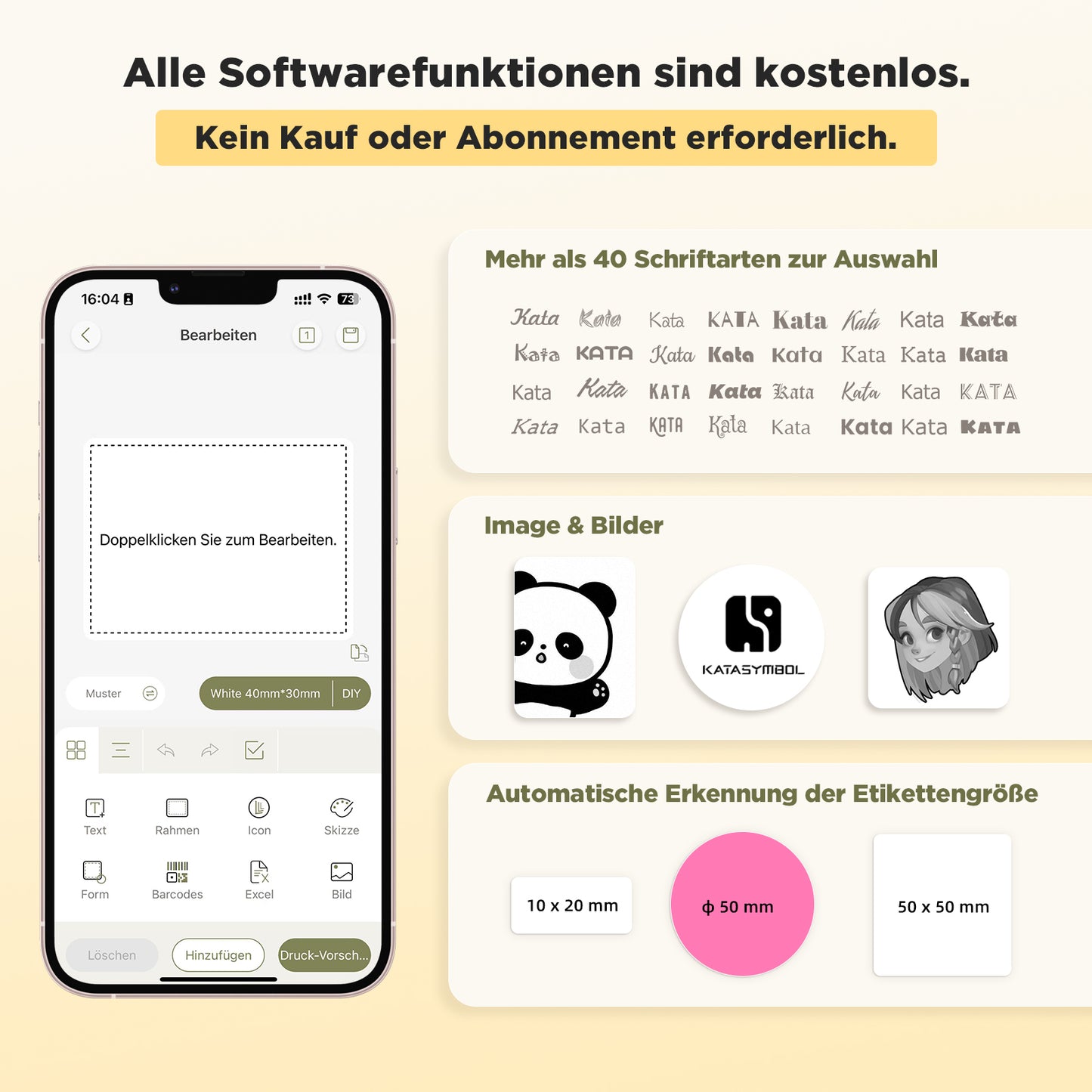 SUPVAN T50M Pro Bluetooth Etikettendrucker mit 3 Etiketten, Breite wasserfeste Etiketten, Vielseitige App mit 30 Schriftarten und über 700 Icons, Etikettiergerät für Einzelhandel, Büro, Organisation