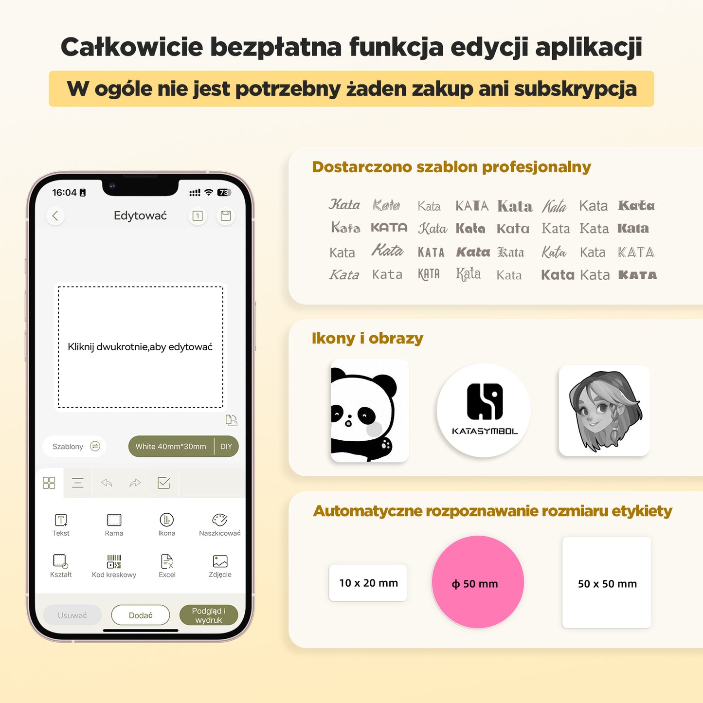 SUPVAN T50M Pro drukarka etykiet, samoprzylepna drukarka etykiet z 3 rolką wodoodpornych etykiet, termiczna drukarka etykiet samoprzylepnych, inteligentna aplikacja 34+ czcionki 450+ ikony