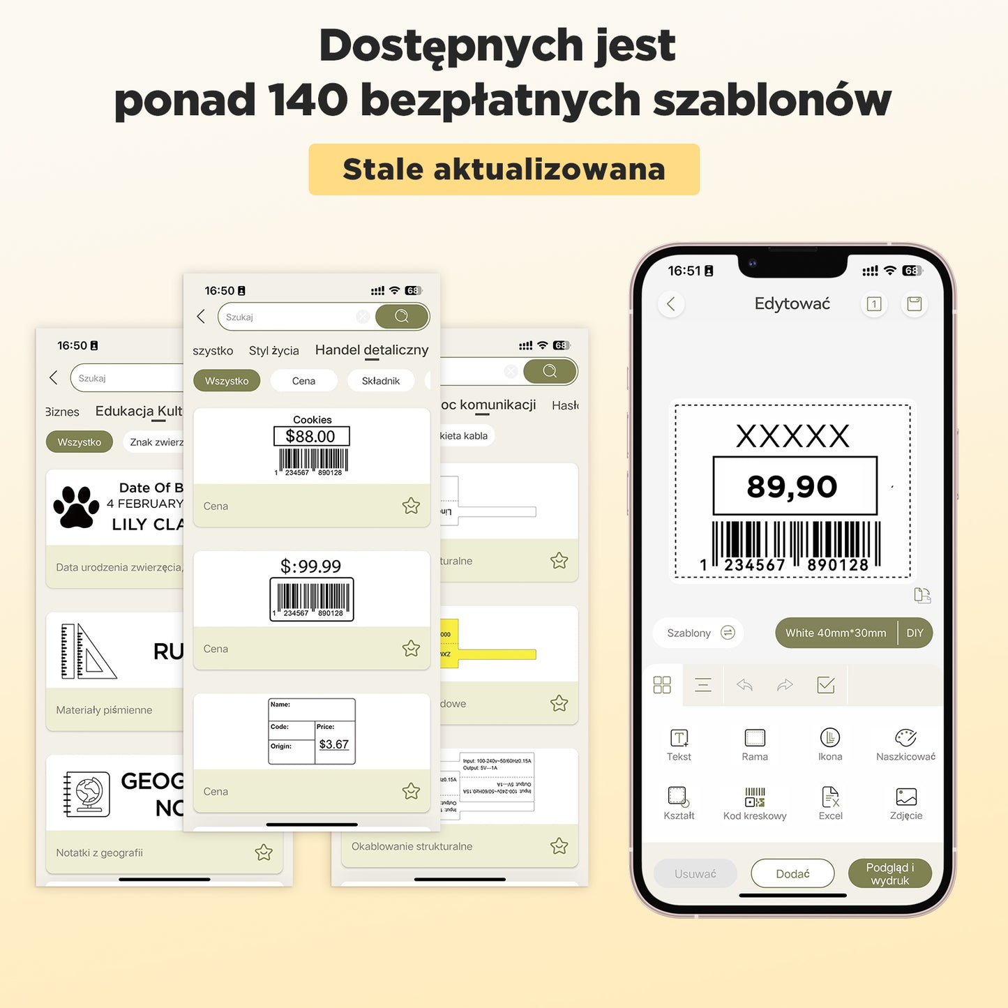 SUPVAN T50M Pro drukarka etykiet, samoprzylepna drukarka etykiet z 3 rolką wodoodpornych etykiet, termiczna drukarka etykiet samoprzylepnych, inteligentna aplikacja 34+ czcionki 450+ ikony