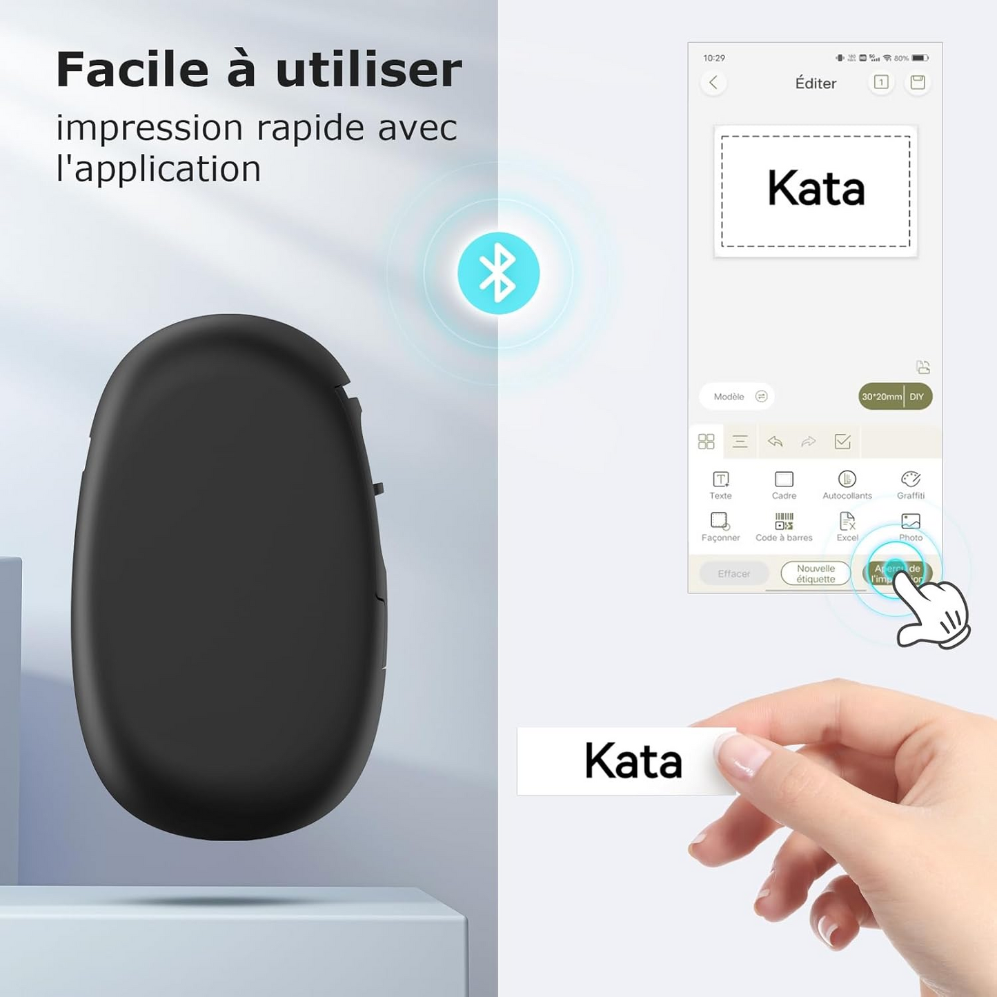 SUPVAN E10 Etiqueteuse avec étiquettes, imprimante d'étiquettes Autocollantes, Application Intelligente 40+ Polices, 150+ modèles et 700+ icônes, Impression d'étiquettes personnalisées, Noir