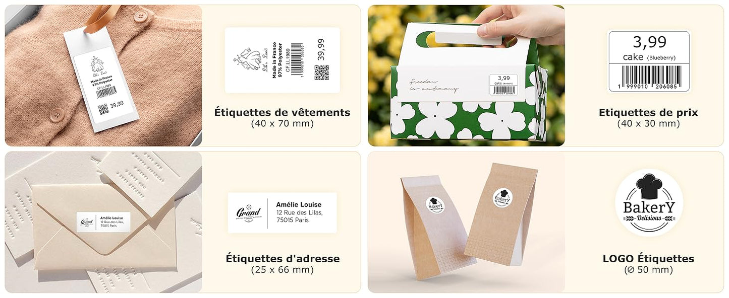 SUPVAN Etiqueteuse T50M Pro, Étiqueteuse Autocollante contien 3 Rouleau Étiquettes Imperméables, Imprimante Etiquette Autocollante Thermique, Smart App 40+ Polices 700+ Icônes