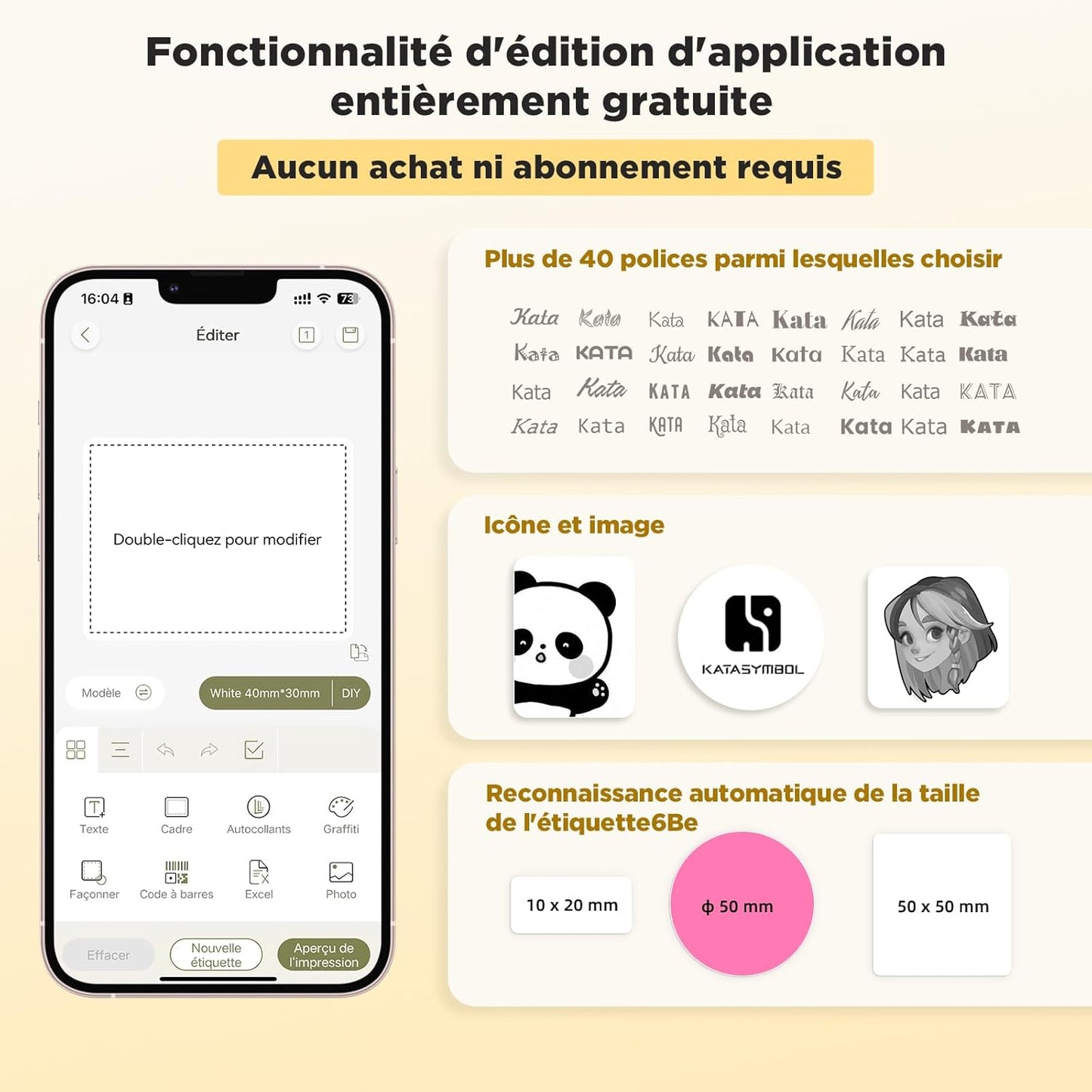 SUPVAN Etiqueteuse T50M Pro, Étiqueteuse Autocollante contien 3 Rouleau Étiquettes Imperméables, Imprimante Etiquette Autocollante Thermique, Smart App 40+ Polices 700+ Icônes