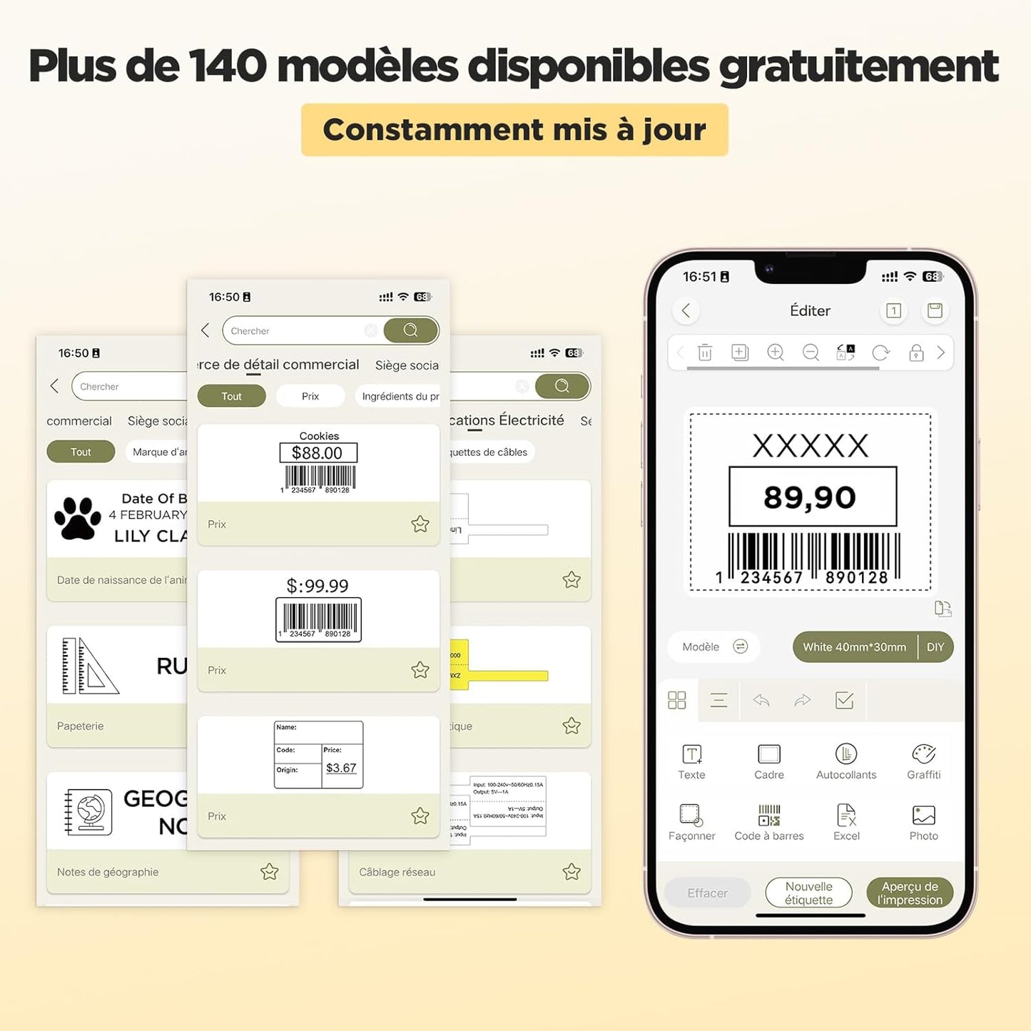 SUPVAN Etiqueteuse T50M Pro, Étiqueteuse Autocollante contien 3 Rouleau Étiquettes Imperméables, Imprimante Etiquette Autocollante Thermique, Smart App 40+ Polices 700+ Icônes