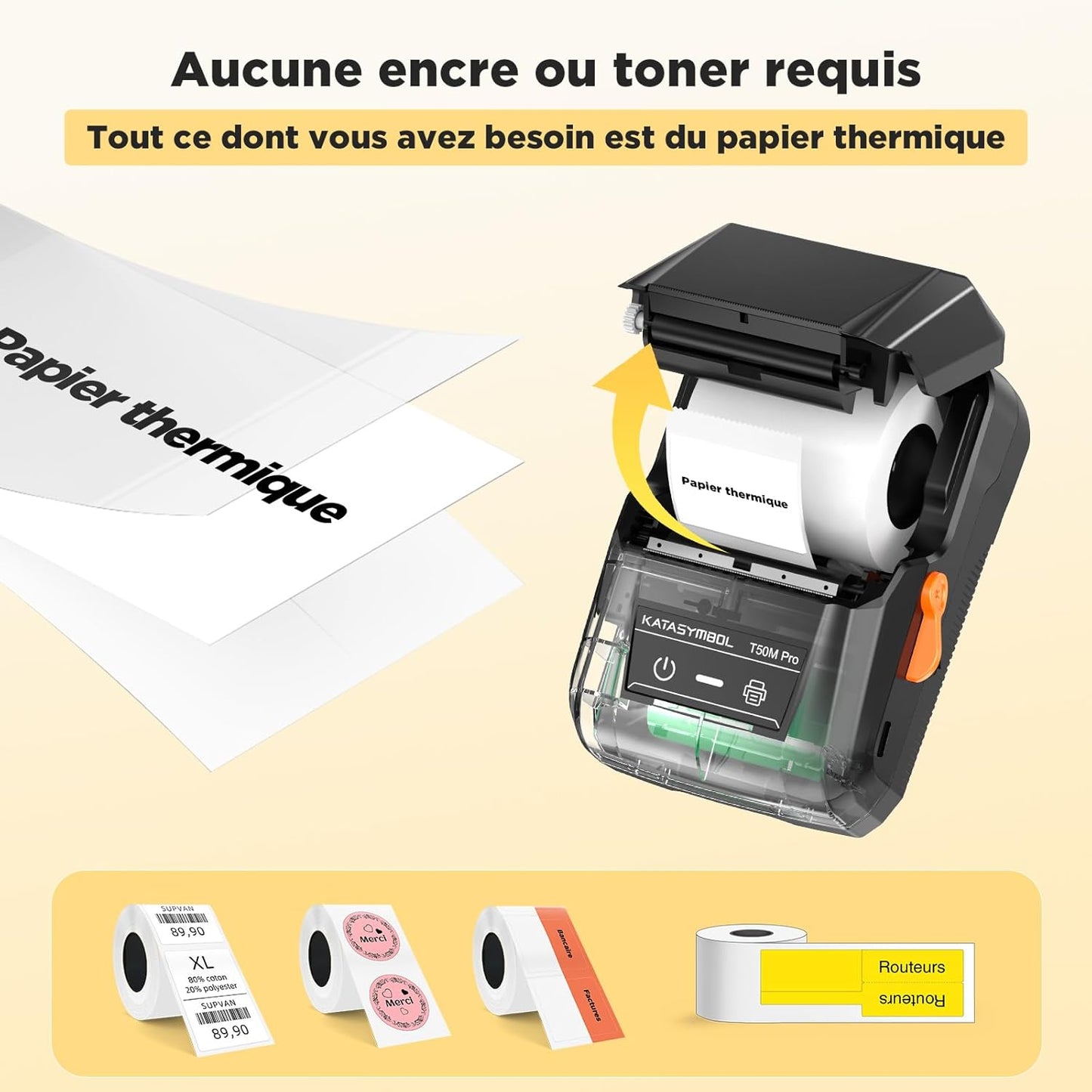 SUPVAN Etiqueteuse T50M Pro, Étiqueteuse Autocollante contien 3 Rouleau Étiquettes Imperméables, Imprimante Etiquette Autocollante Thermique, Smart App 40+ Polices 700+ Icônes