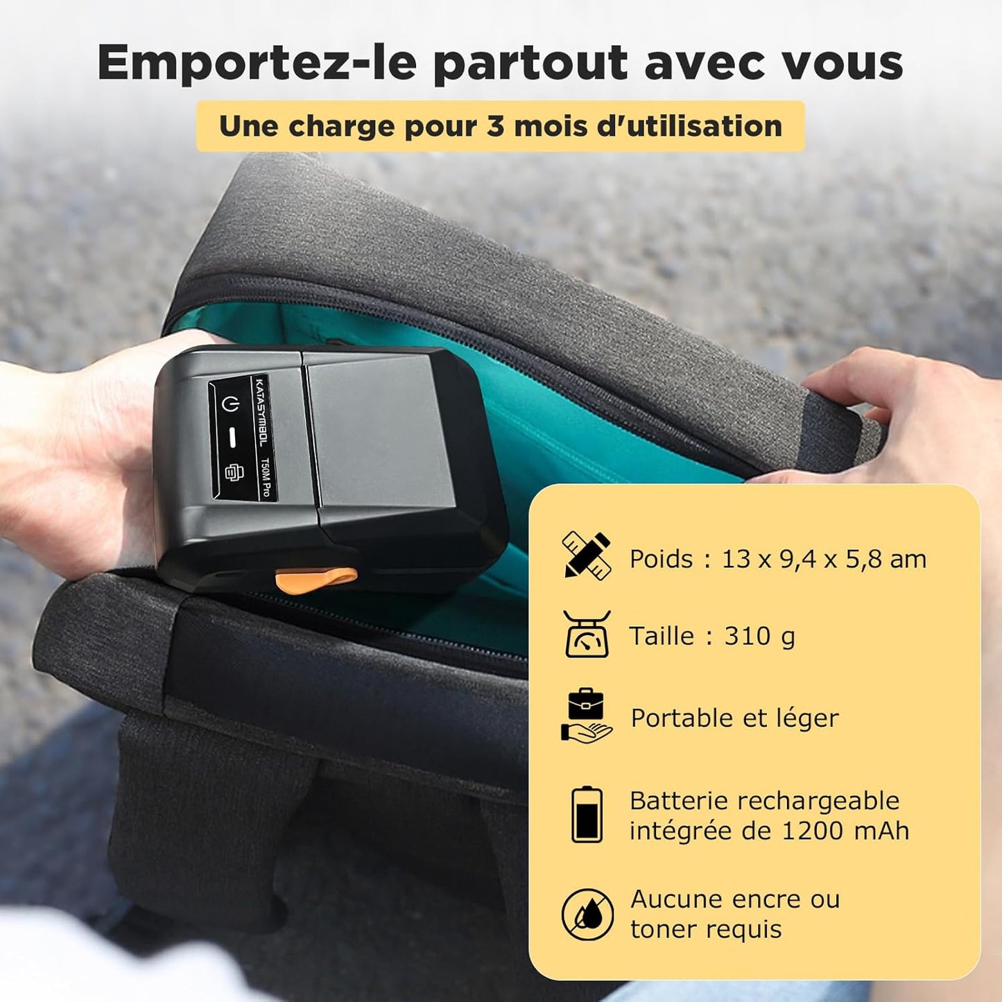 SUPVAN Etiqueteuse T50M Pro, Étiqueteuse Autocollante contien 3 Rouleau Étiquettes Imperméables, Imprimante Etiquette Autocollante Thermique, Smart App 40+ Polices 700+ Icônes