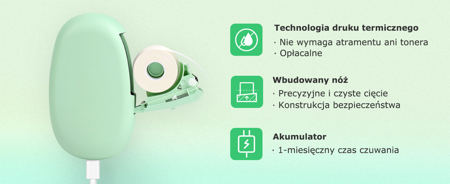 SUPVAN Drukarka Etykiet Bluetooth E10, Samoprzylepna Drukarka Etykiet, Drukarka Termiczna kompatybilna z systemem iOS Android, do domu, biura i małych firm, Zielony