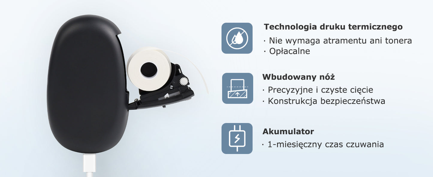 SUPVAN Drukarka Etykiet Bluetooth E10, Samoprzylepna Drukarka Etykiet, Drukarka Termiczna kompatybilna z systemem iOS Android, do domu, biura i małych firm, Czarny