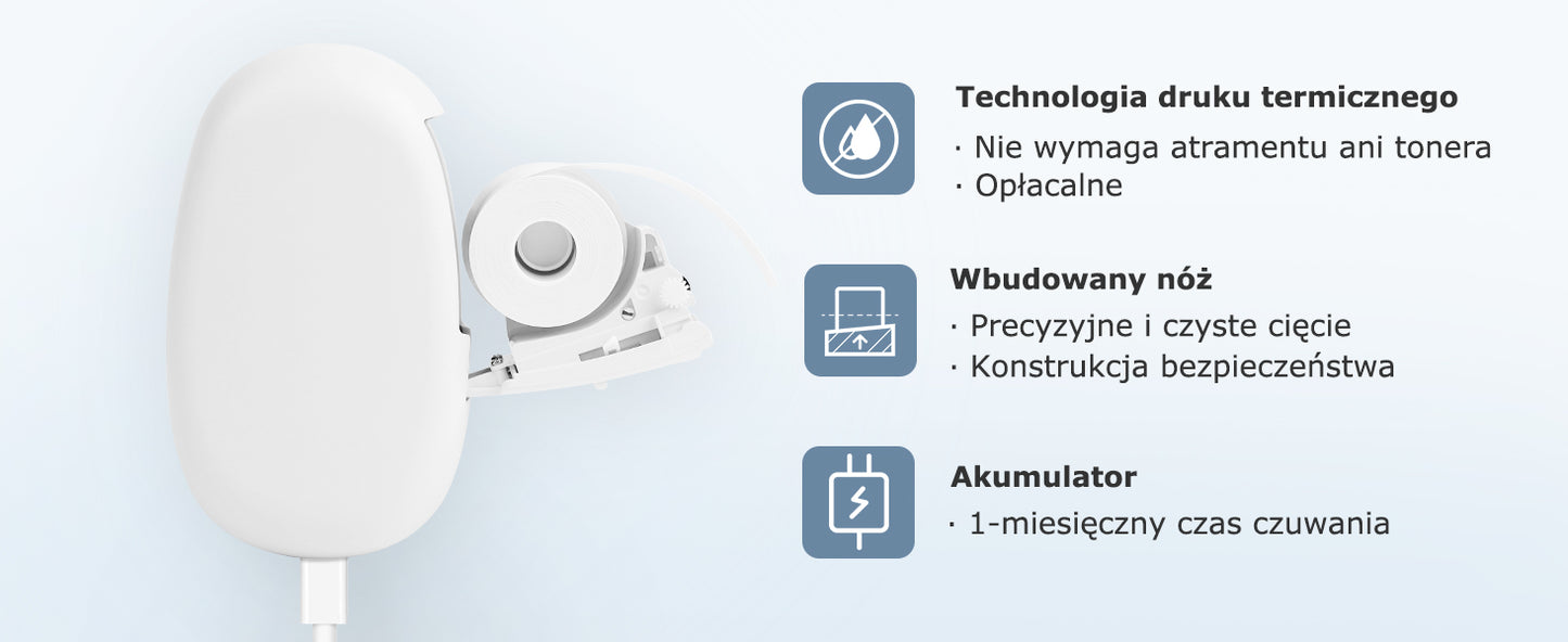 SUPVAN Drukarka Etykiet Bluetooth E10, Samoprzylepna Drukarka Etykiet, Drukarka Termiczna kompatybilna z systemem iOS Android, do domu, biura i małych firm, Biały