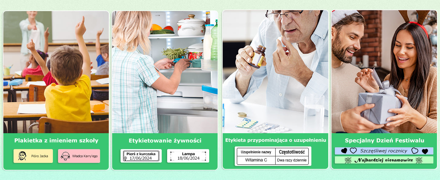 SUPVAN Drukarka Etykiet Bluetooth E10, Samoprzylepna Drukarka Etykiet, Drukarka Termiczna kompatybilna z systemem iOS Android, do domu, biura i małych firm, Zielony