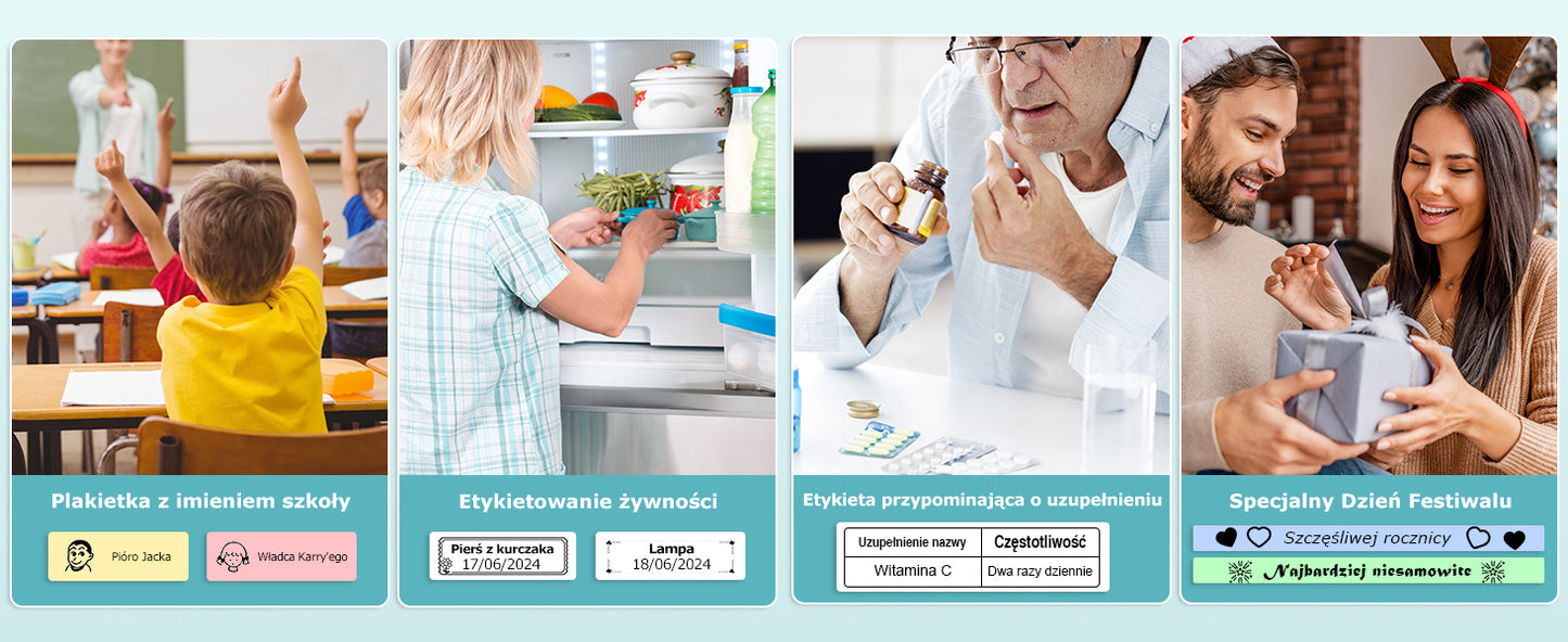 SUPVAN Drukarka Etykiet Bluetooth E10, Samoprzylepna Drukarka Etykiet, Drukarka Termiczna kompatybilna z systemem iOS Android, do domu, biura i małych firm, Cyjan