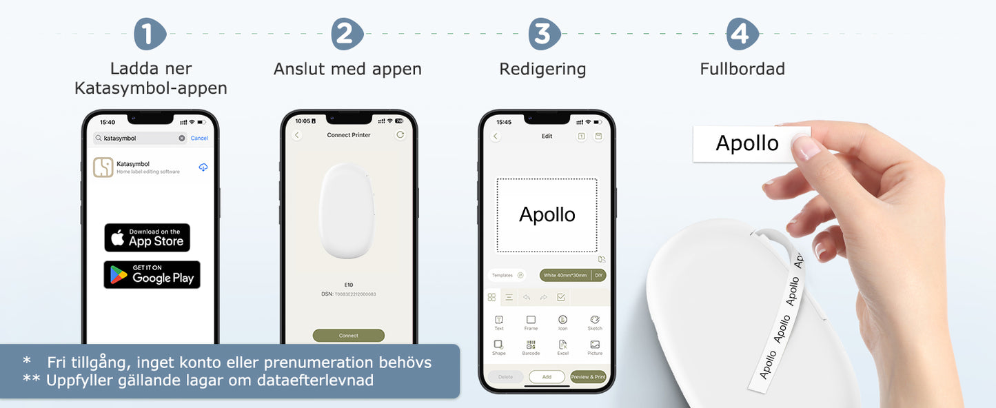 SUPVAN E10 självhäftande Bluetooth-termisk etikettskrivare med 1 etikettrulle, smart app med 30+ teckensnitt, 140+ mallar och 1000+ ikoner för hem, skola, kontor, vit