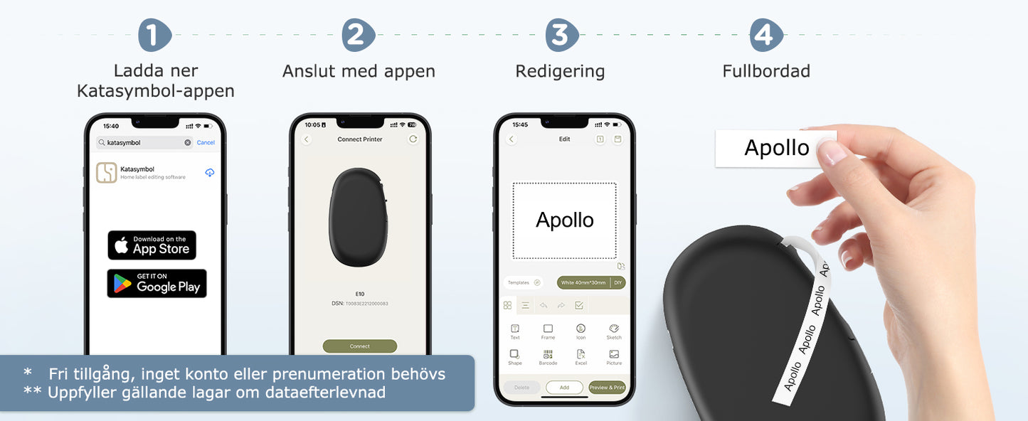 SUPVAN E10 Självhäftande Bluetooth-termisk etikettskrivare med 3 rullar etiketter, smart app med 30+ teckensnitt, 140+ mallar och 1000+ ikoner för hem, skola, kontor, svart