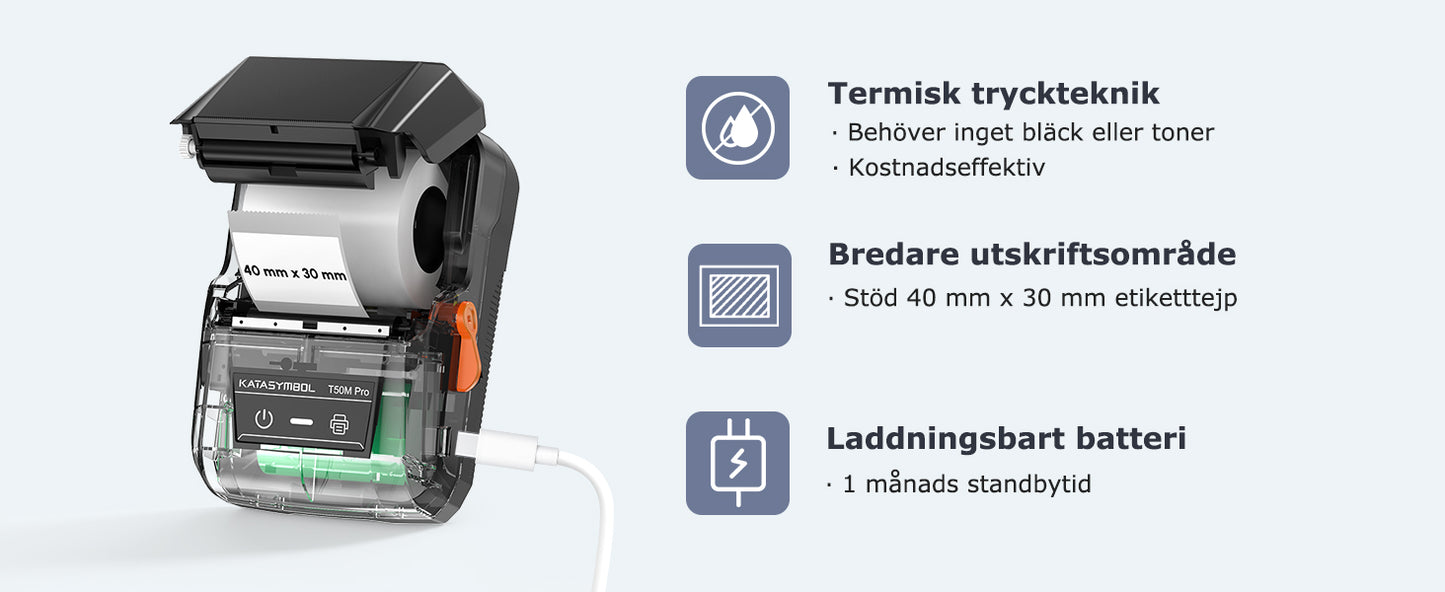 SUPVAN T50M Pro självhäftande Bluetooth-termomärkare med 1 etikettrulle, multifunktionell app med 40+ teckensnitt och 700+ ikoner för hem, kök, skola, kontor