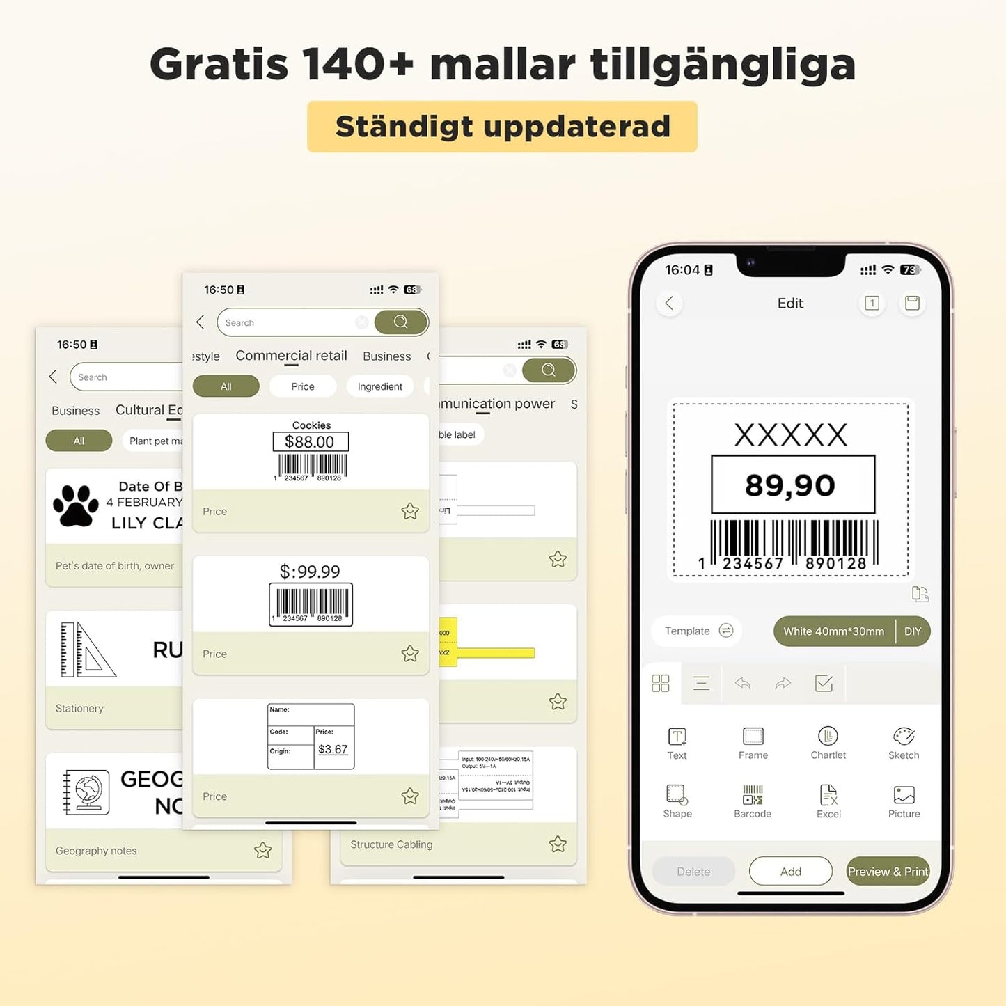 SUPVAN T50M Pro självhäftande Bluetooth-termomärkare med 1 etikettrulle, multifunktionell app med 40+ teckensnitt och 700+ ikoner för hem, kök, skola, kontor