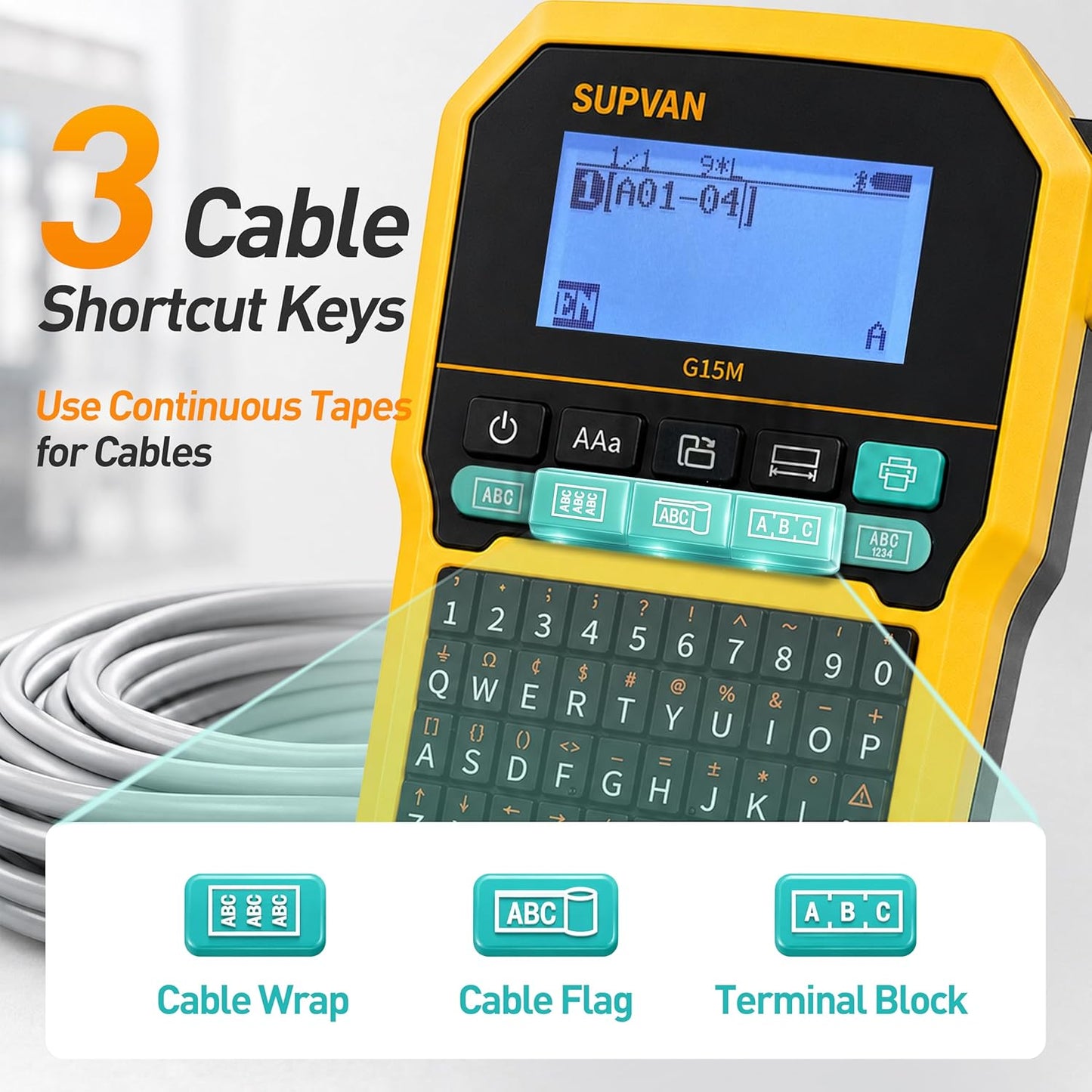 SUPVAN G15M Portable Label Maker Machine with 4 Tapes, Rechargeable 1200mAh Battery Thermal Transfer Printer, Compatible with Multi-Type Label, Home, Garage, Office & Outdoor