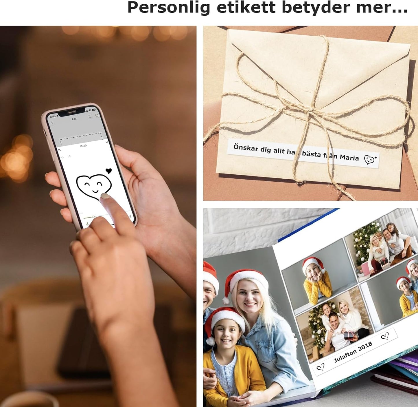 SUPVAN E10 självhäftande Bluetooth-termisk etikettskrivare med 1 etikettrulle, smart app med 30+ teckensnitt, 140+ mallar och 1000+ ikoner för hem, skola, kontor, vit