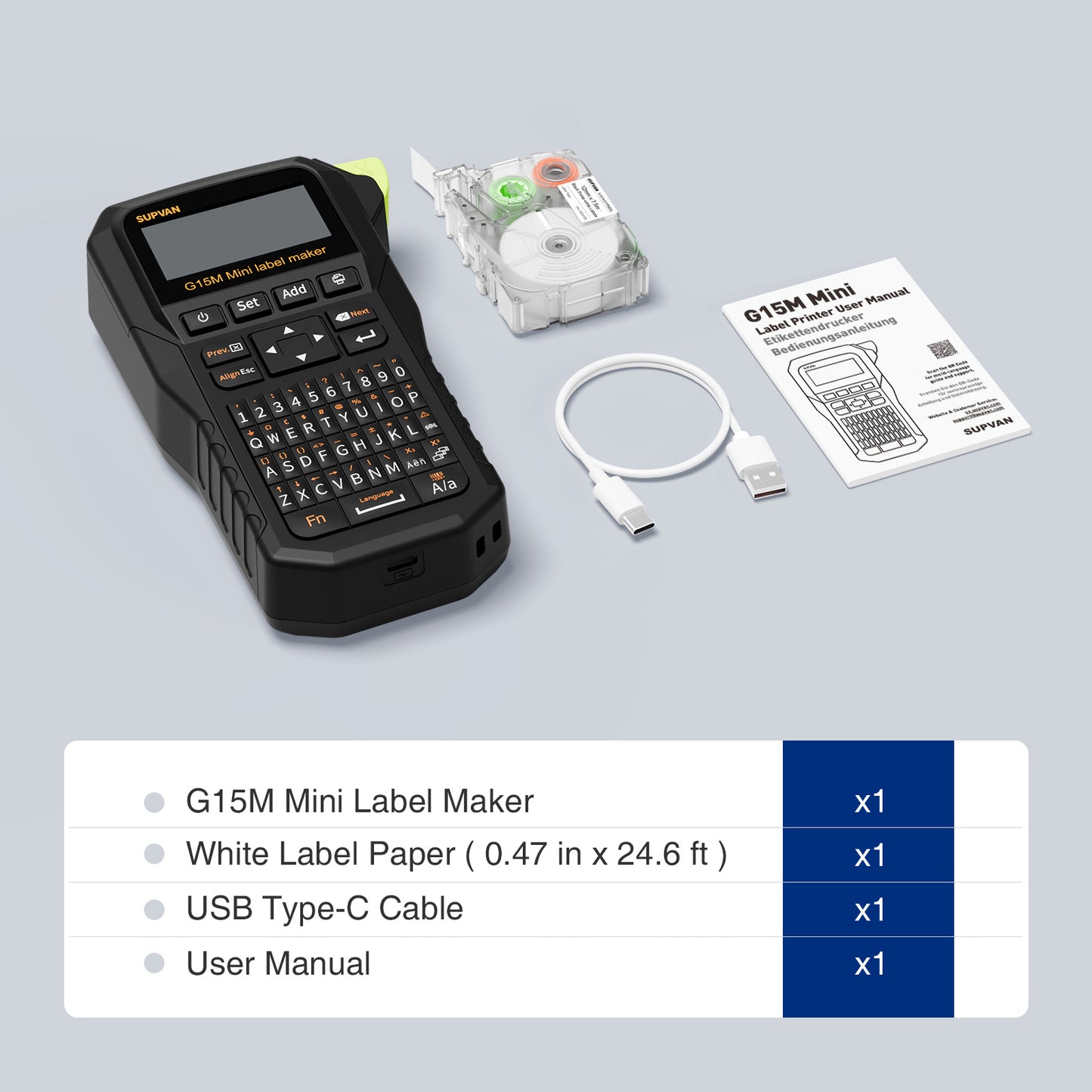 SUPVAN G15M Mini Portable Label Maker Machine with Tapes, Rechargeable 1200mAh Battery Thermal Transfer Printer, Compatible with Multi-Type Label, Home, Garage & Office