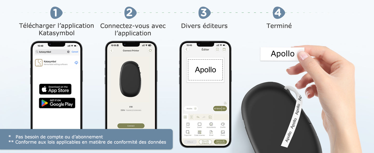 SUPVAN E10 Etiqueteuse avec 3 d'étiquettes, imprimante d'étiquettes Autocollantes, Application Intelligente 40+ Polices, 150+ modèles et 700+ icônes, Impression d'étiquettes personnalisées, Noir