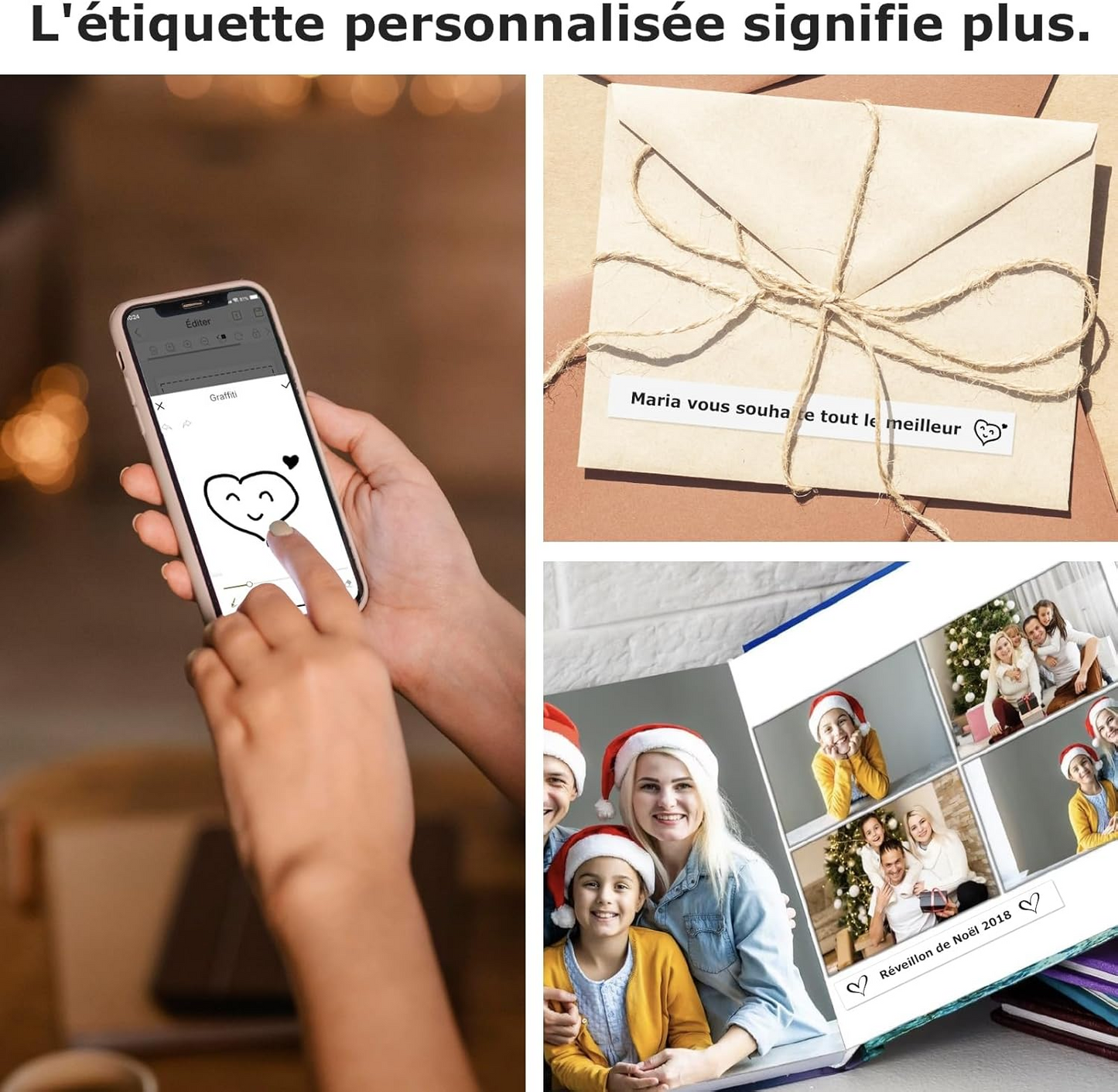 SUPVAN E10 Etiqueteuse avec 3 d'étiquettes, imprimante d'étiquettes Autocollantes, Application Intelligente 40+ Polices, 150+ modèles et 700+ icônes, Impression d'étiquettes personnalisées, Noir