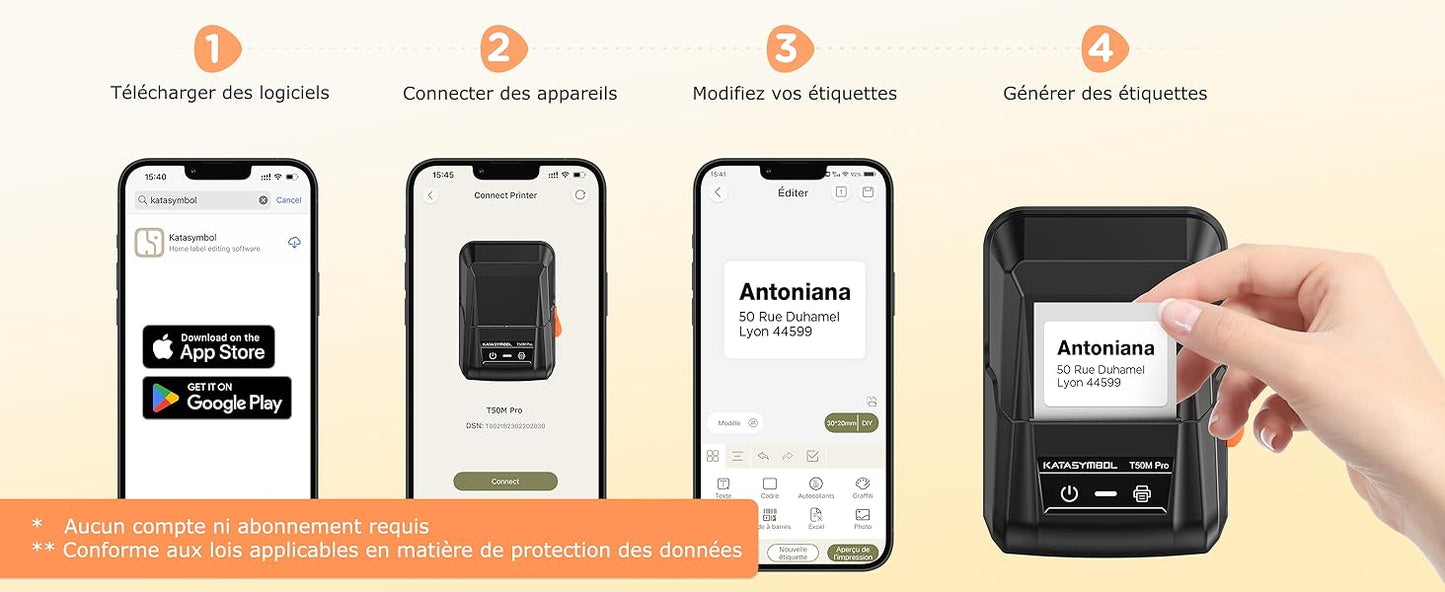 SUPVAN Etiqueteuse T50M Pro, Étiqueteuse Autocollante contien 1 Rouleau Étiquettes Imperméables, Imprimante Etiquette Autocollante Thermique, Smart App 40+ Polices 700+ Icônes