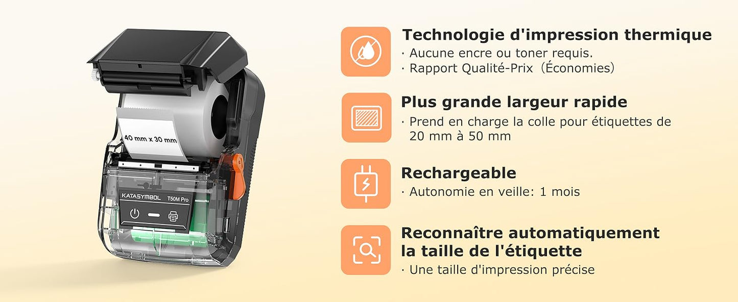 SUPVAN Etiqueteuse T50M Pro, Étiqueteuse Autocollante contien 1 Rouleau Étiquettes Imperméables, Imprimante Etiquette Autocollante Thermique, Smart App 40+ Polices 700+ Icônes